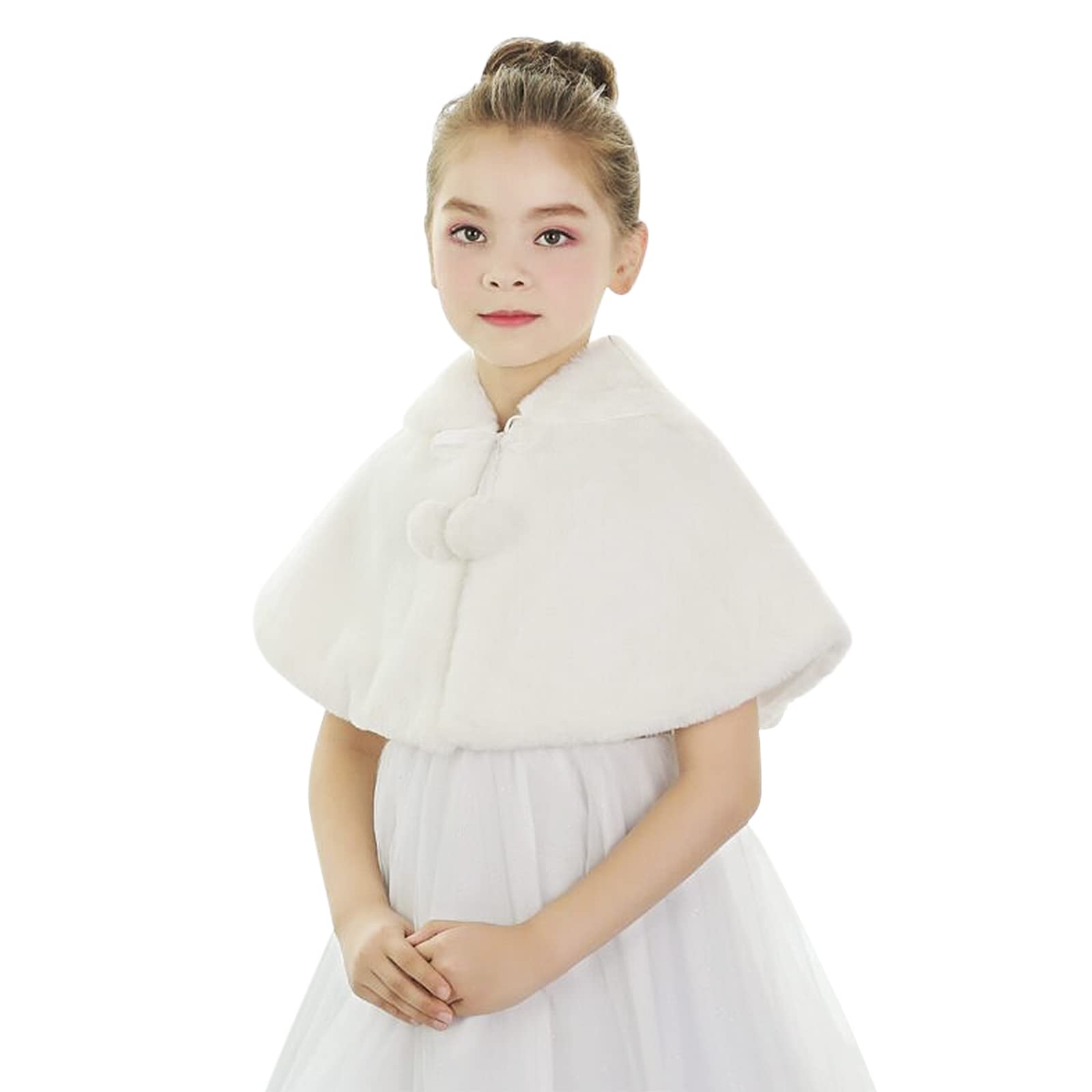 Girls Faux Fur Bolero Wrap Shawl - Elegant Princess Jacket with Flower Decor for Weddings, Parties & Special Occasions - Perfect for Bridesmaids, Prom & Formal Events