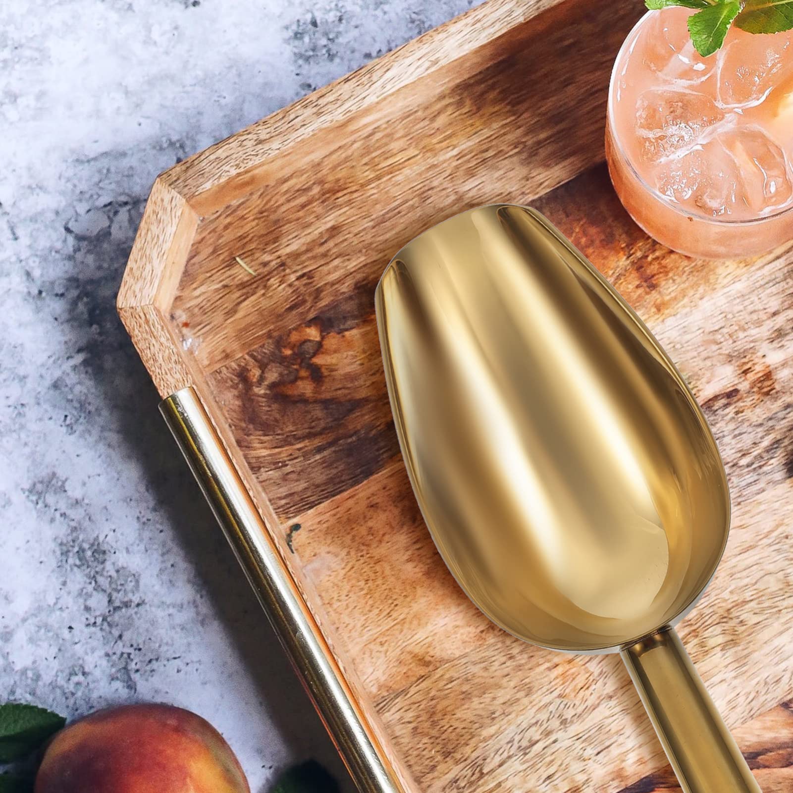 Premium Stainless Steel Ice Scoop and Tongs Set - Gold Bar Accessories for Home, Kitchen & Cocktail Making - Perfect for Parties, Bartending & Beverage Serving