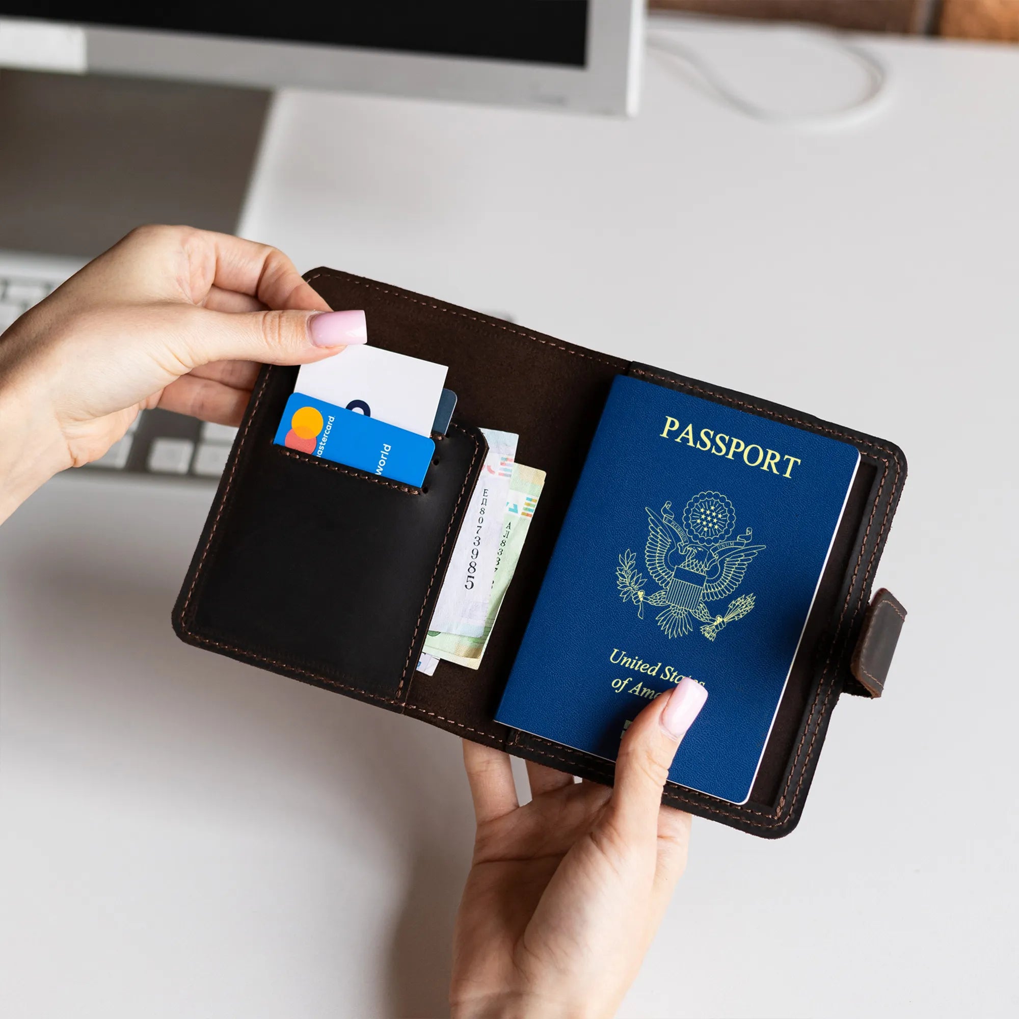 Genuine Leather Passport Holder Wallet - RFID Blocking Travel Organizer for Men & Women - Perfect for Airports, Business Trips, and International Travel