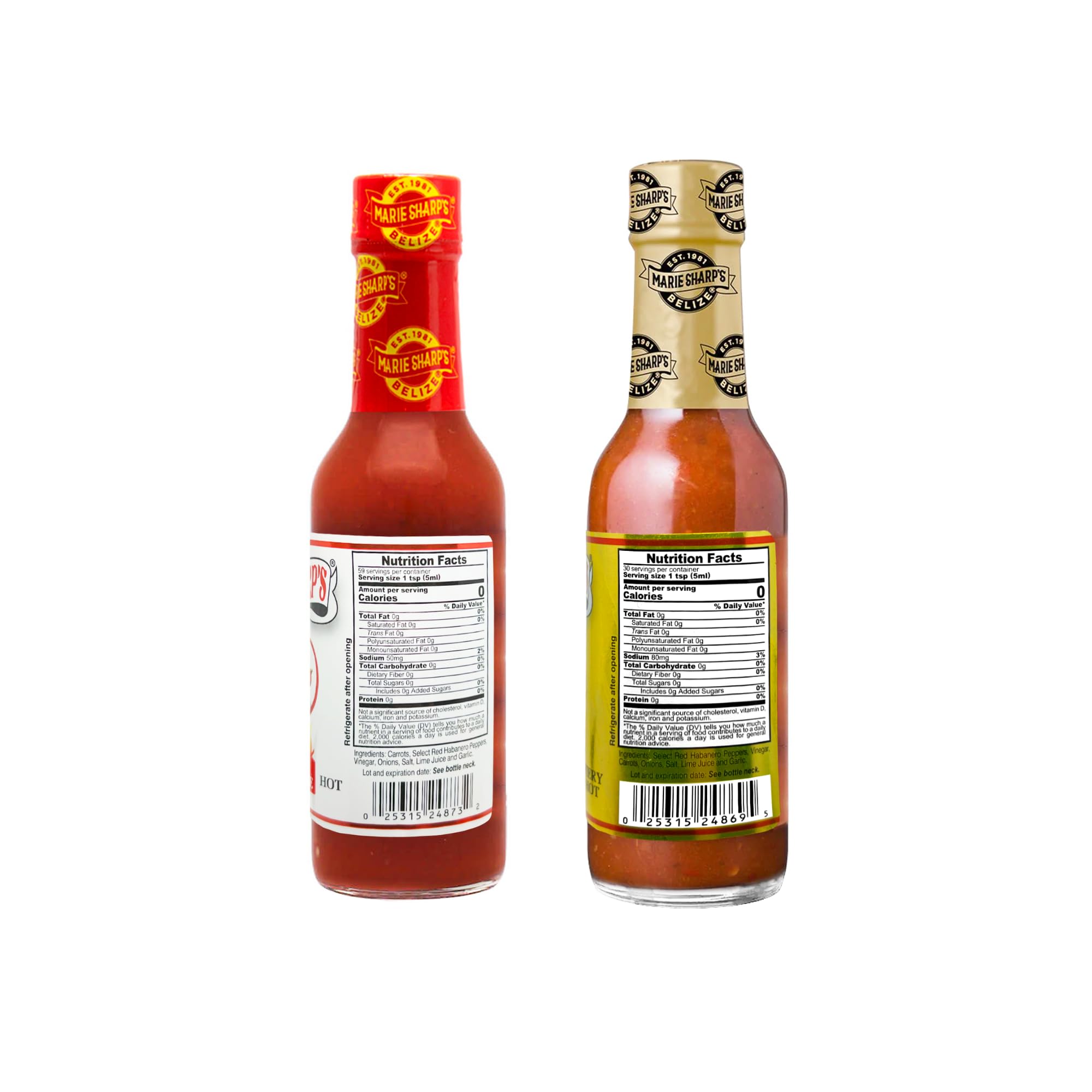 Marie Sharp's Hot & Fiery Habanero Pepper Sauce Combo Pack - 2 Bottles (5oz Each) - Spicy Condiment for Tacos, Wings & BBQ - Authentic Belizean Flavor