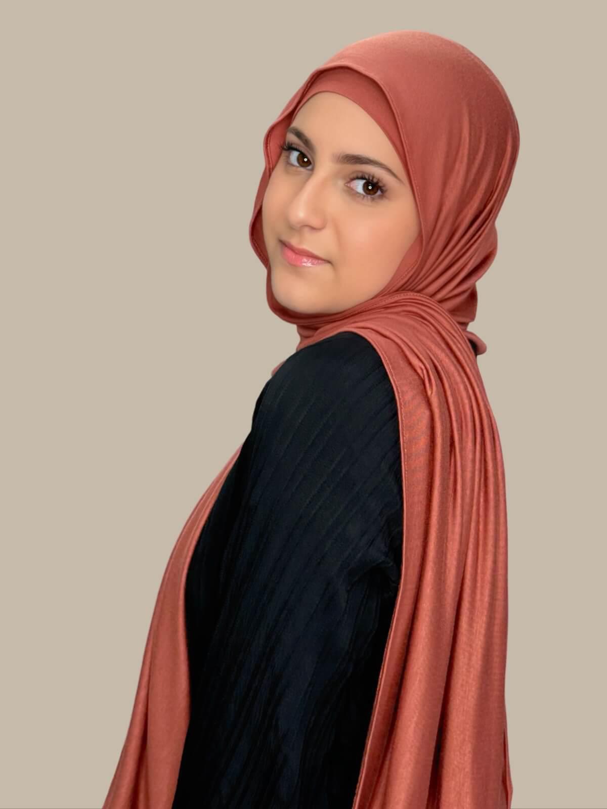 Modish Girl Premium Jersey Hijab in Brick Red - Soft & Comfortable Muslim Headscarf for Daily Wear, Prayer, and Special Occasions