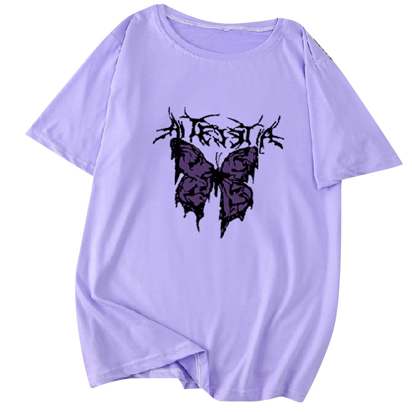 Women's Plus Size Butterfly Print T-Shirts - Crew Neck Summer Tops & Tank Tops for Casual Wear, Beach Outfits, and Everyday Fashion