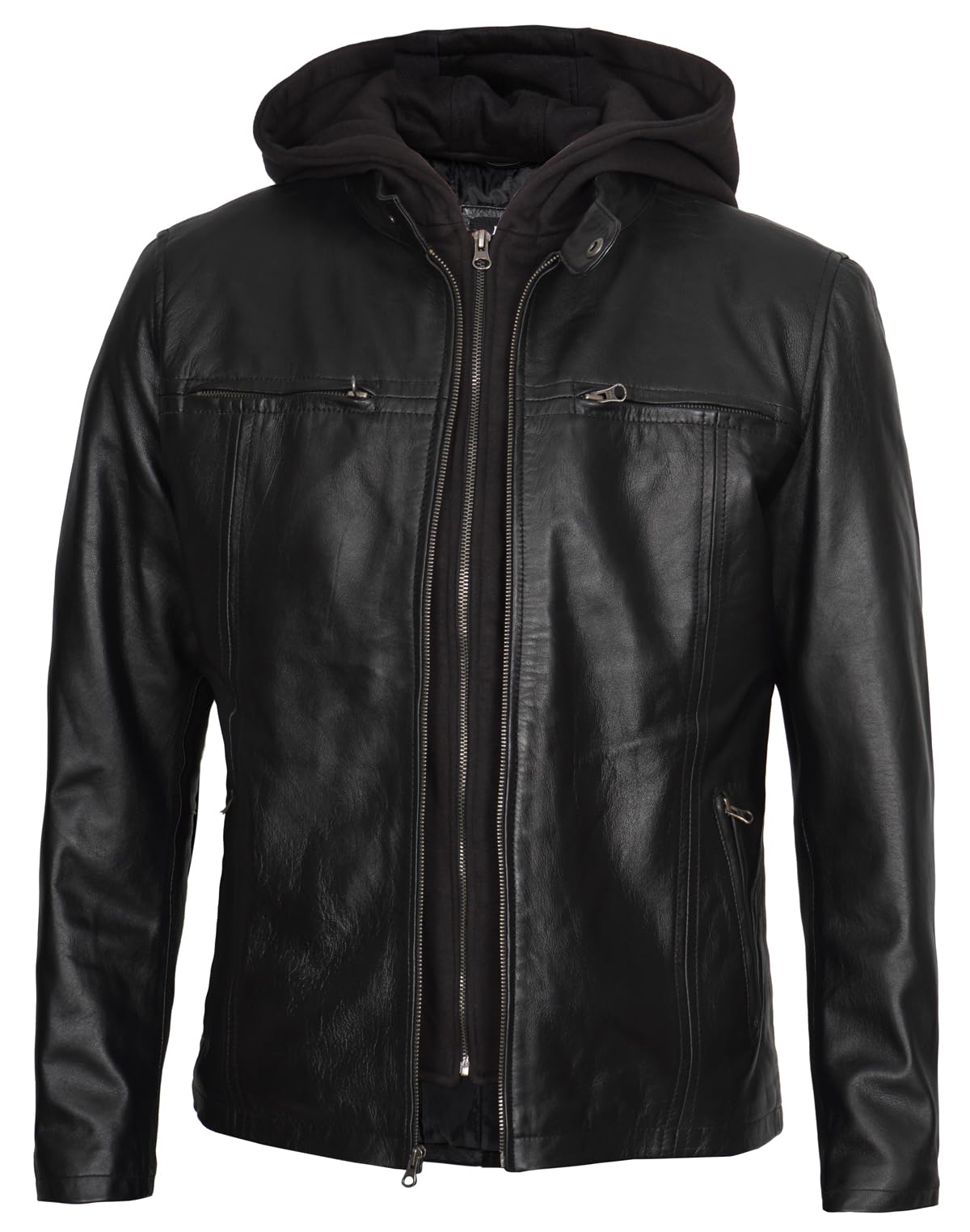Men's Decrum Hooded Leather Jacket - Premium Bomber Style with Detachable Hood | Winter Fashion Outerwear for Casual & Streetwear Looks