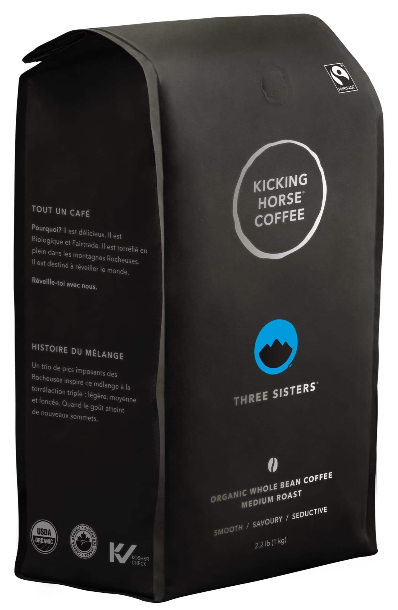 Kicking Horse Coffee Three Sisters Medium Roast Whole Bean - Certified Organic, Fairtrade, Kosher, 35.2 Oz (Pack of 6) - Premium Black Coffee for Home Brewing, Office Use & Gifts
