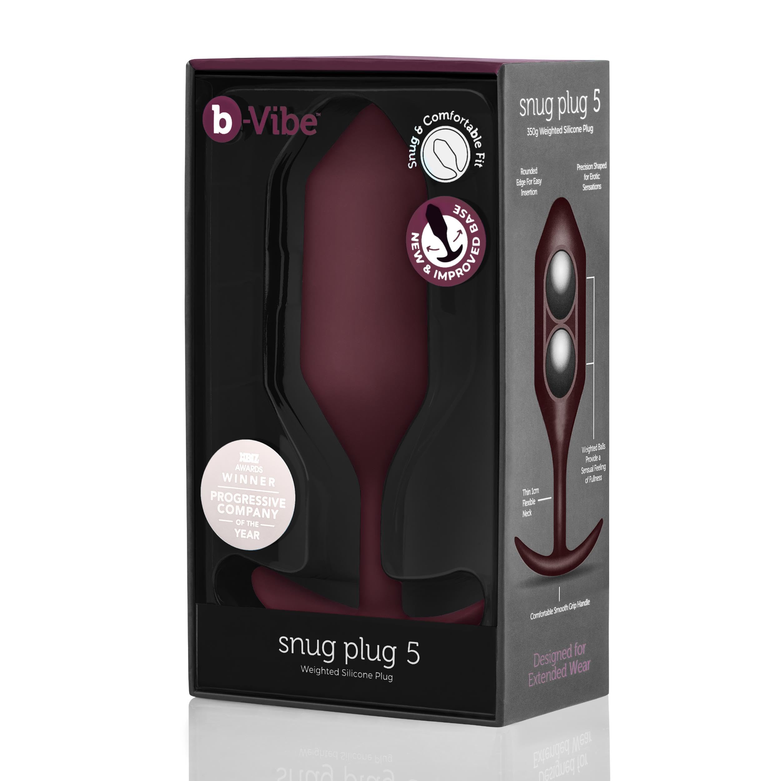 b-Vibe Snug Plug 5 - Weighted Silicone Butt Plug for Men & Women (350g, Dark Red) | Body-Safe Anal Toy for Enhanced Pleasure & Training | Perfect for Solo Play & Couples Exploration