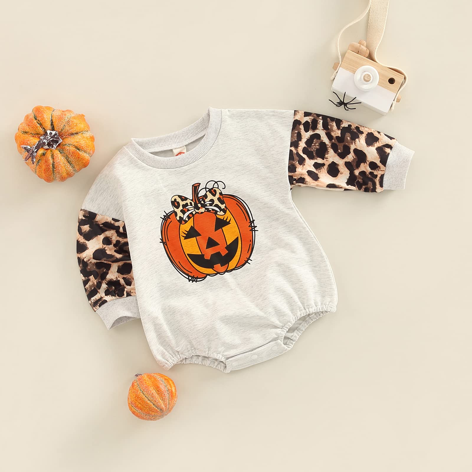 Halloween Pumpkin Sweatshirt & Bubble Romper Outfit for Toddler Baby Boys & Girls - Cozy Oversized Onesie for Trick-or-Treating & Fall Festivals