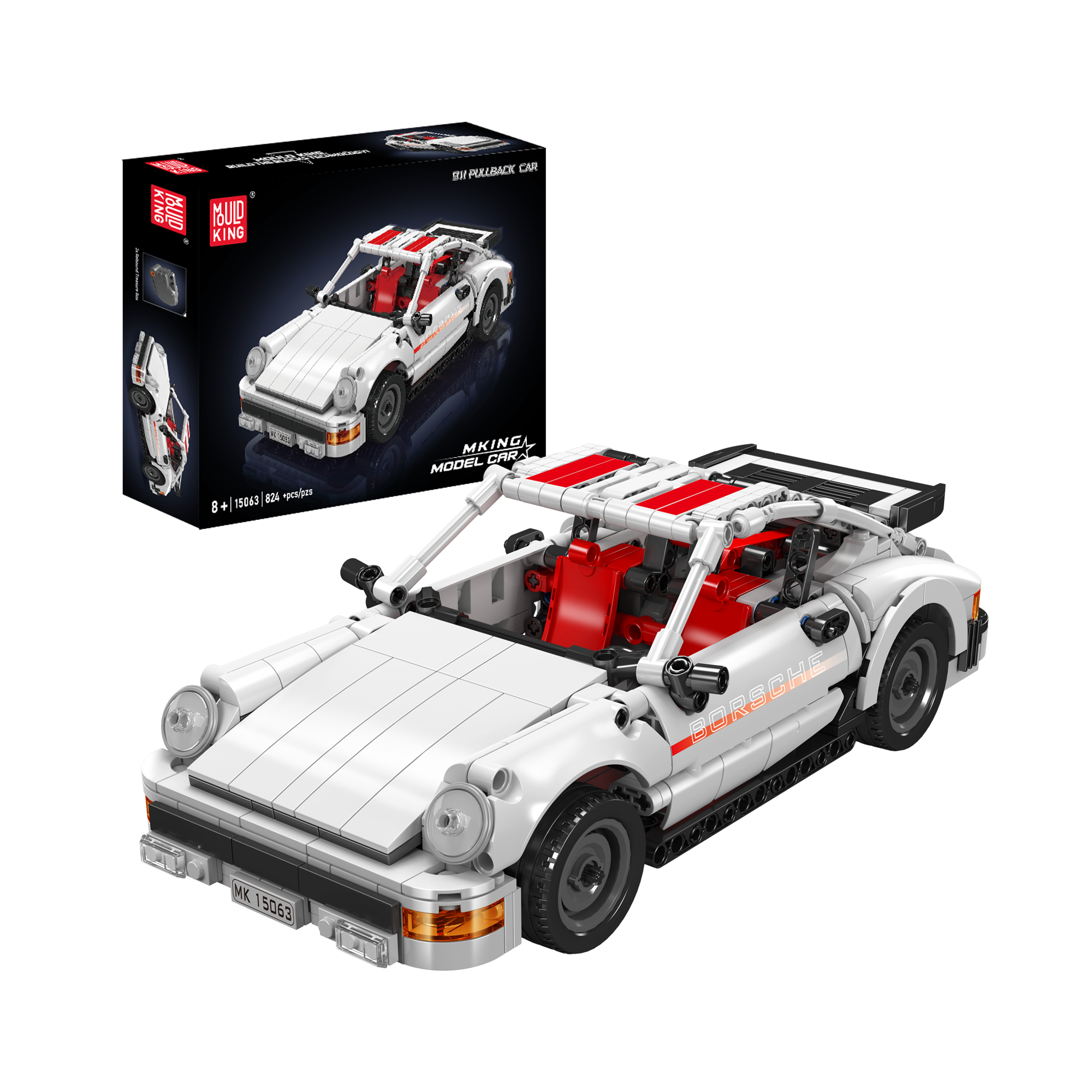 Mould King 15063 911 Pull Back Sports Car Building Set - 824 Piece Construction Toy for Kids & Adults | STEM Educational Toy for Creative Play & Car Lovers | Perfect for Birthday Gifts & Home Decoration