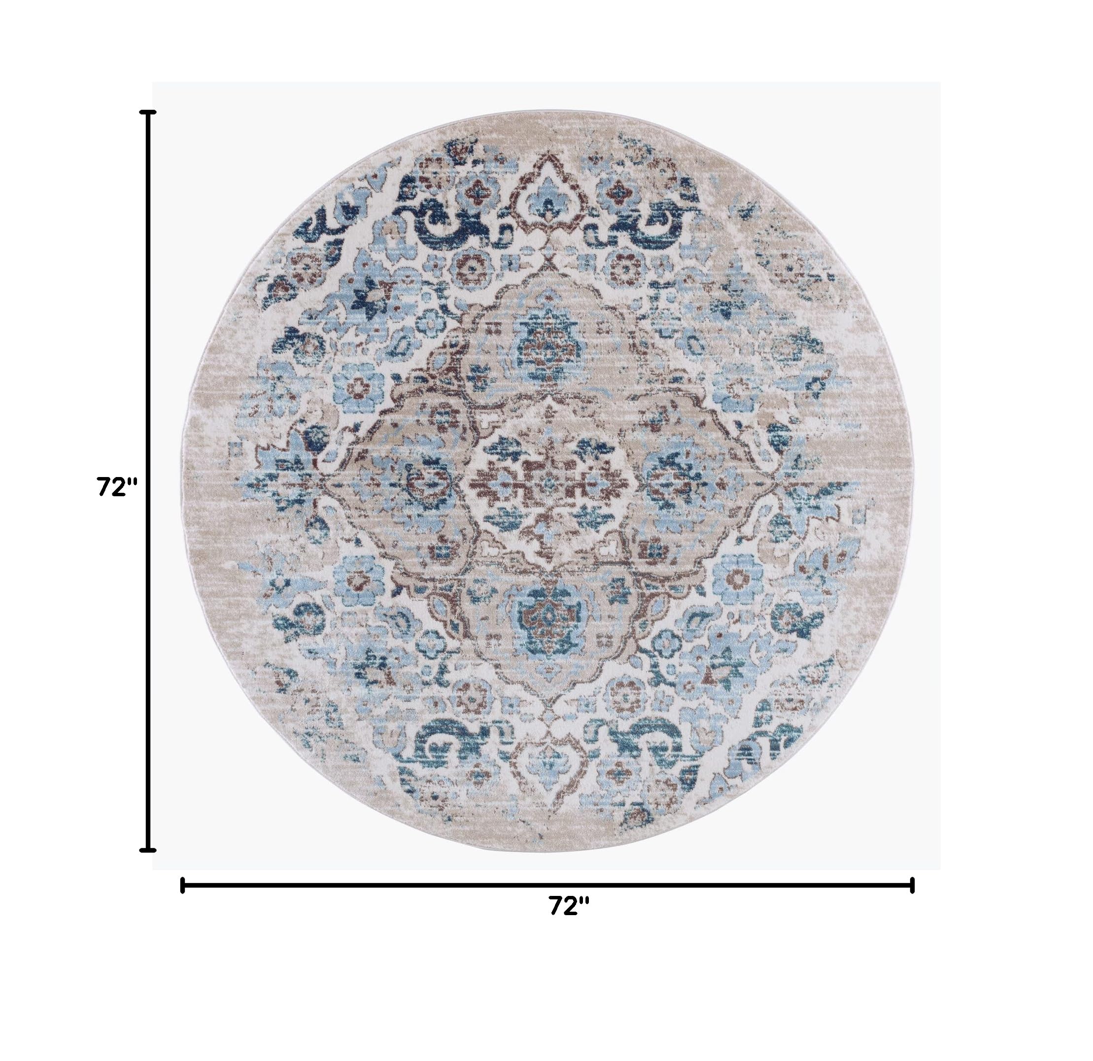 Luxe Weavers Victoria Collection 6-Foot Round Floral Area Rug in Cream - Soft Boho Chic Living Room Carpet for Bedroom, Nursery & Home Decor