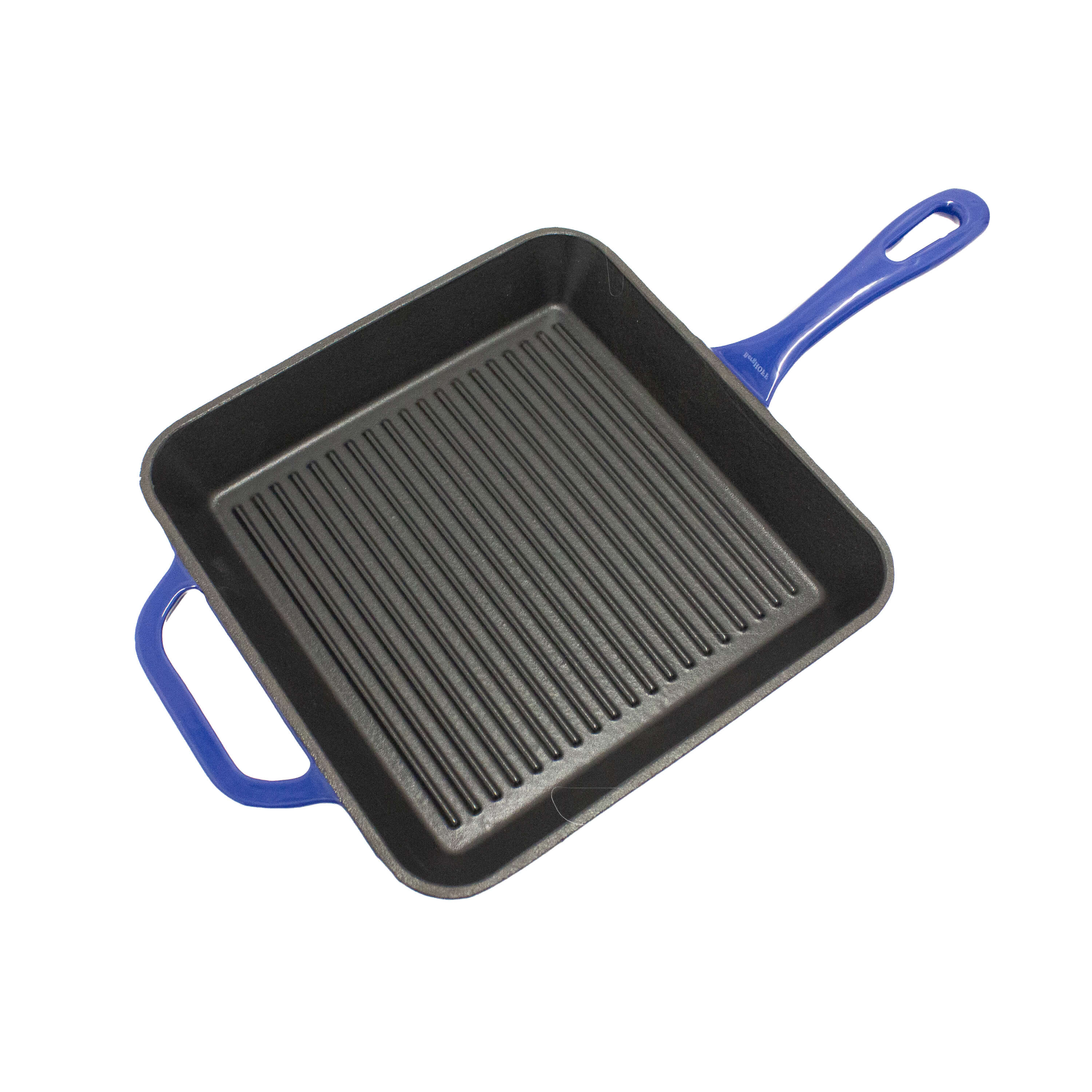 BergHOFF Neo 2-Piece Cast Iron Cookware Set - 10-Inch Frying Pan & Grill Pan, Blue Enamel Coating | Perfect for Stovetop, Oven & Outdoor Cooking, BBQ Grilling & Camping