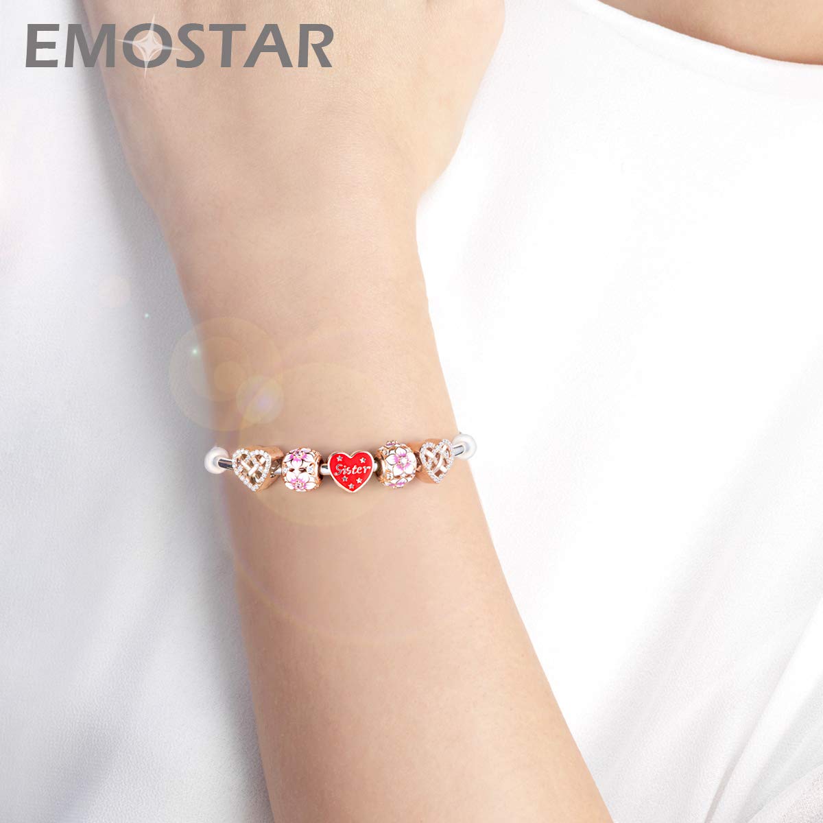 EMOSTAR Sterling Silver Family Charms - Mother, Father, Daughter, Son, Nana, Wife, Husband, Godmother, Sister Heart Beads | Perfect for Mother's Day, Father's Day Gifts | European Style Bracelet for Family Bonding & Special Occasions