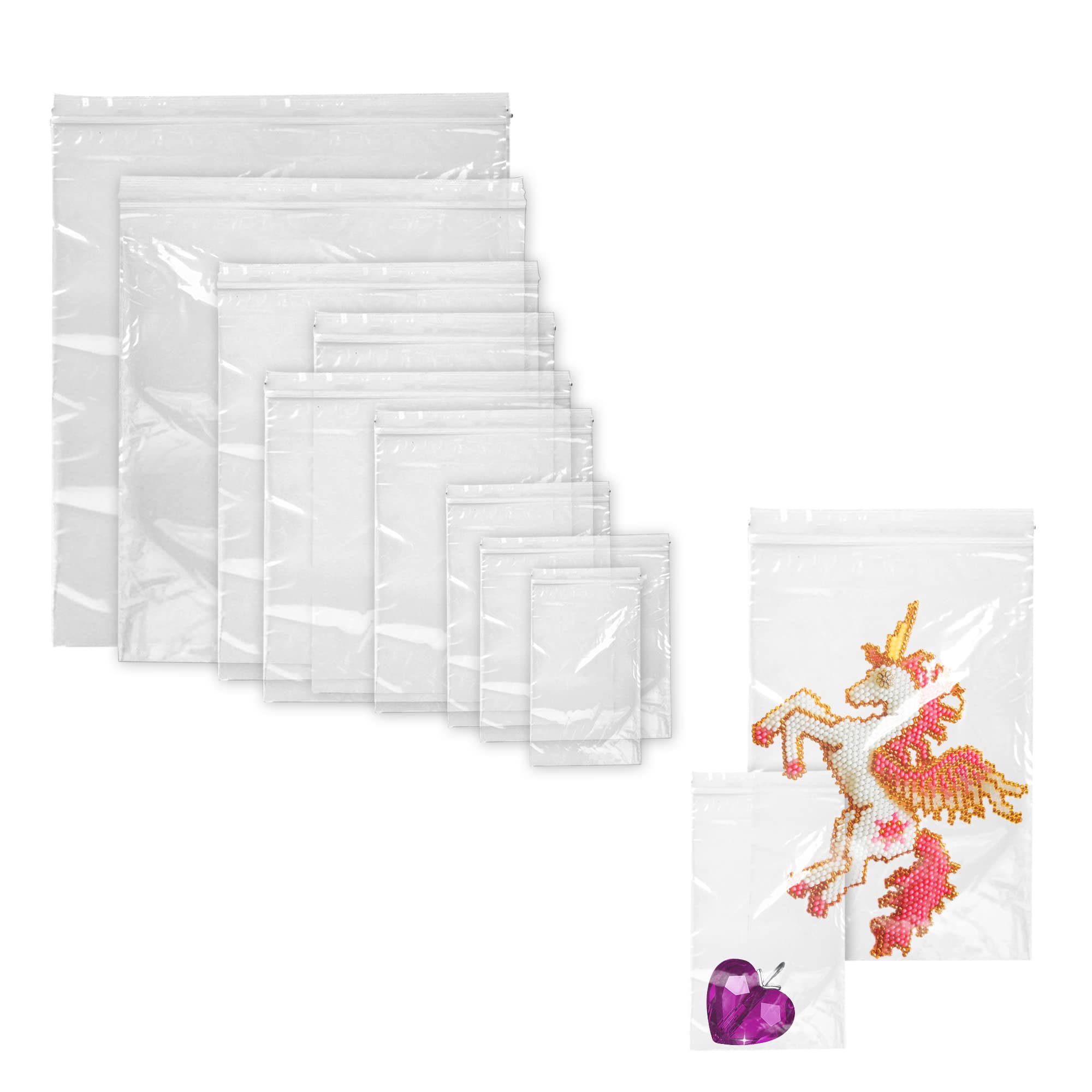 APQ 1000 Pack Clear Zipper Bags - 2 Mil Thick Resealable Plastic Storage Bags with Seal Top - 10 Size Variety for Shipping, Organizing & Food Storage | Perfect for Crafts, Jewelry, Snacks & Small Parts Organization