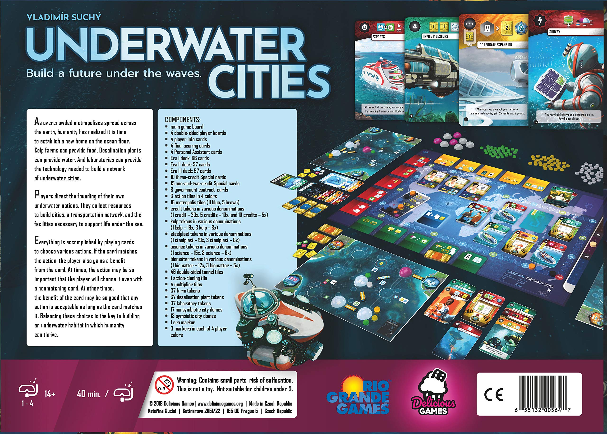 Underwater Cities Board Game Bundle: Base Game + New Discoveries Expansion + Two Starship Buttons | Perfect for Family Game Nights & Strategy Enthusiasts