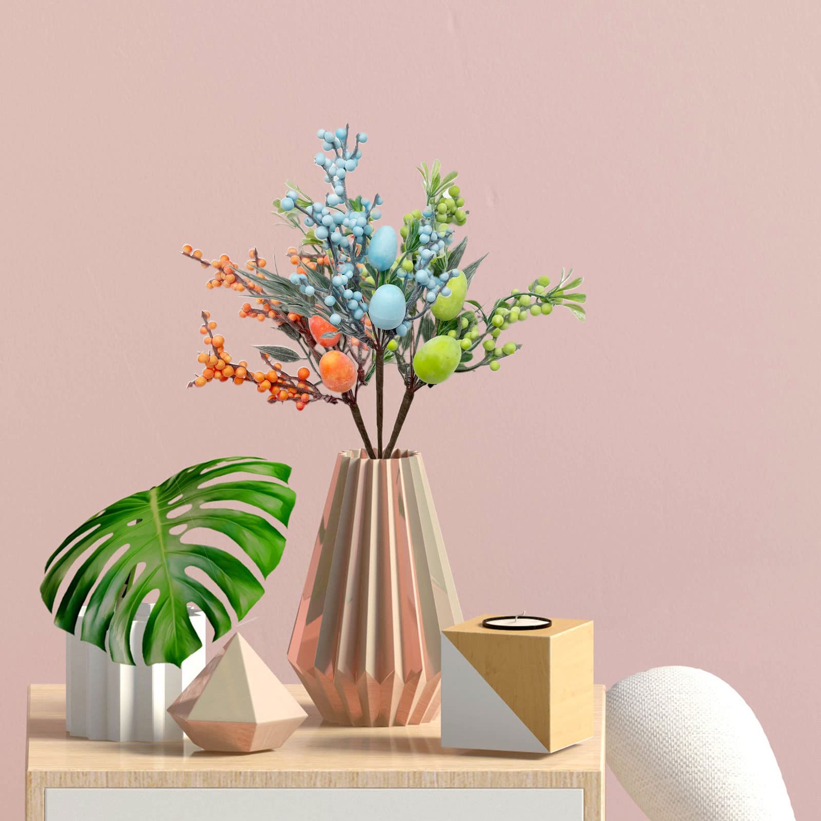 4Pcs 10.2 Inch Artificial Easter Egg Tree Branches Floral Stems - Pastel Blue Easter Eggs & Berries Spring Flower Picks for Home Decor, Vase Centerpiece, Wreath, Easter Table Setting (26cm/10in) - Perfect for Spring Parties, Easter Celebrations & Seasonal Home Decoration