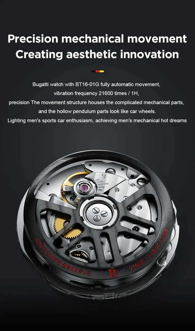 BONEST GATTI Men's Automatic Luxury Mechanical Watch with Hollow Out Dial, 50M Waterproof, Luminous Hands, Sapphire Glass & Leather Strap - Perfect for Business, Formal Events & Everyday Wear