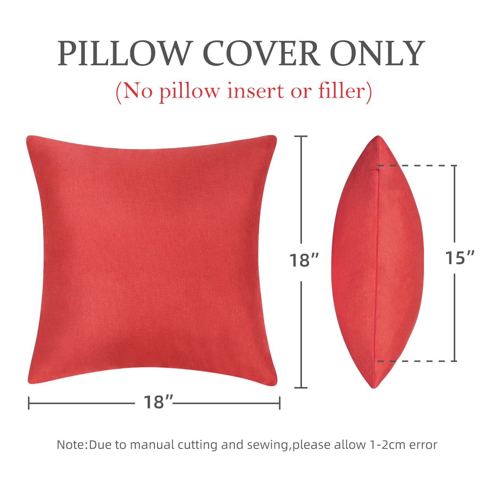 2 Pack Waterproof Outdoor Throw Pillow Covers - 18x18 Inch Red Farmhouse Decorative Cushion Cases for Patio, Garden, Sofa & Home Decor - Weather Resistant for All Seasons Use