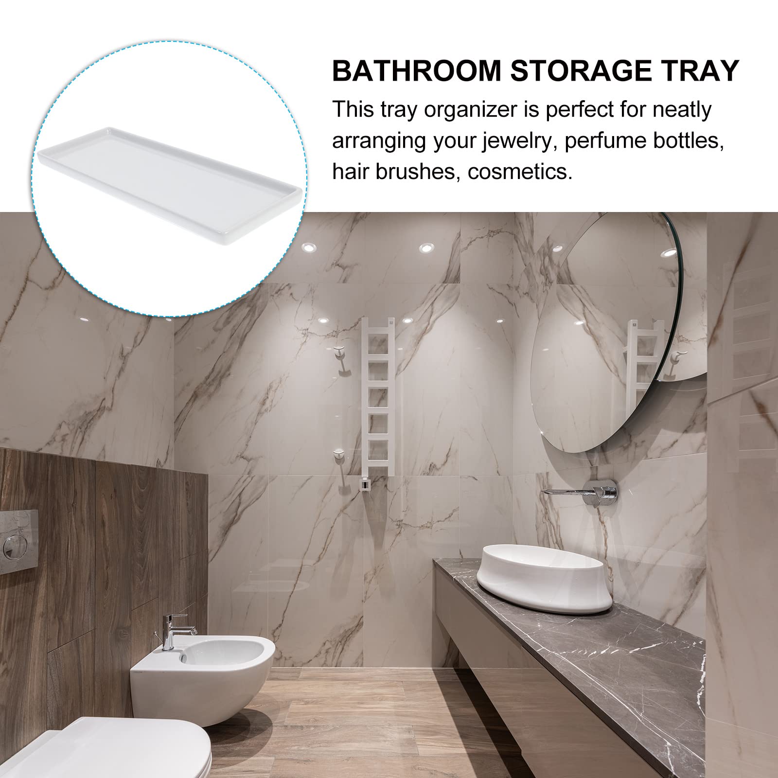 TOPBATHY Porcelain Bathroom Storage Tray - Large White Vanity Tray for Jewelry, Rings, Soap, Candles & Plants | Perfect for Countertop Organization, Bathroom Decor & Gift Giving