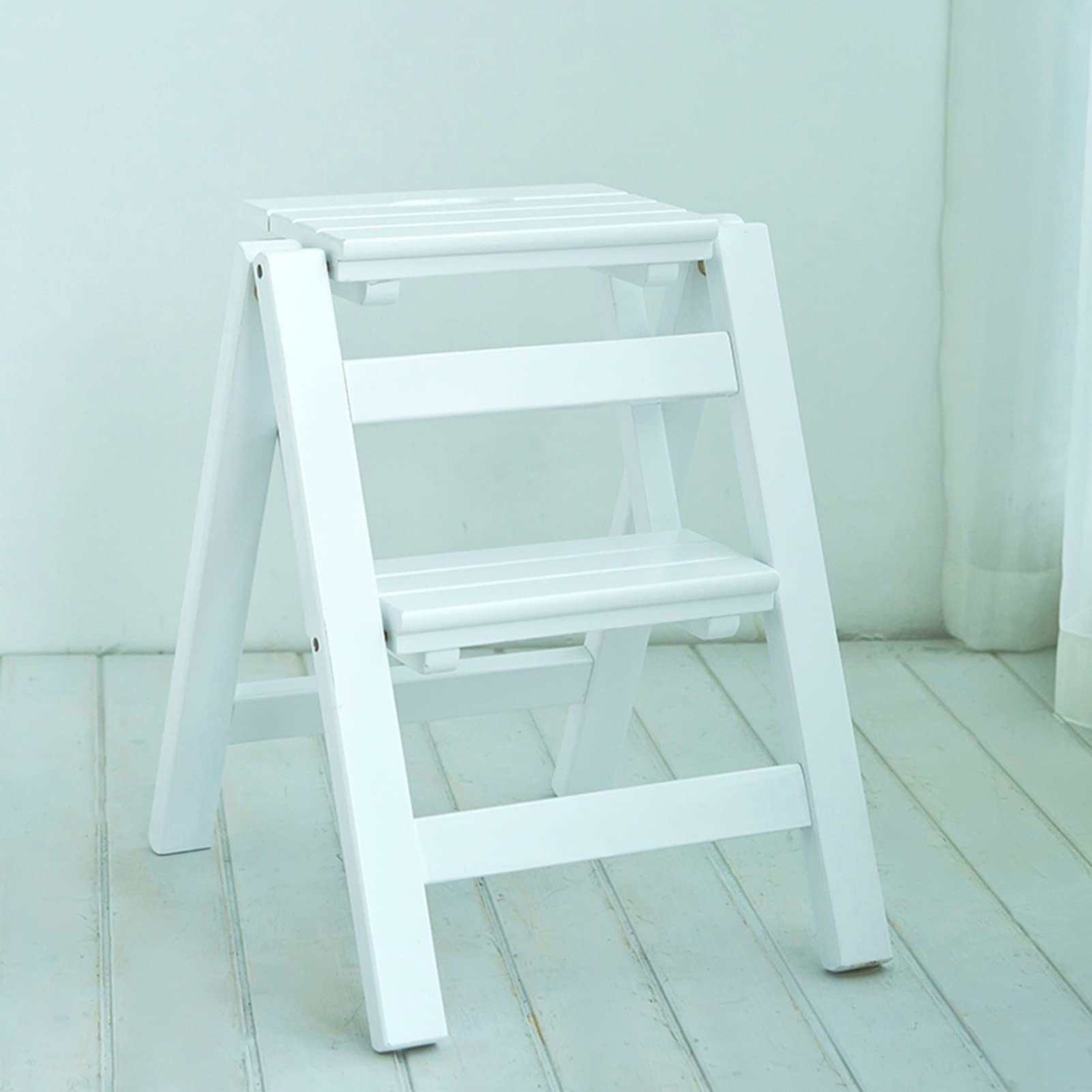 XHALERY Portable Wooden Folding Step Stool Ladder - Multi-Functional, Non-Slip, Safe for Home, Kitchen, Gardening & Shelf Access | Perfect as Step Stool, Chair, Flower Stand & Household Helper