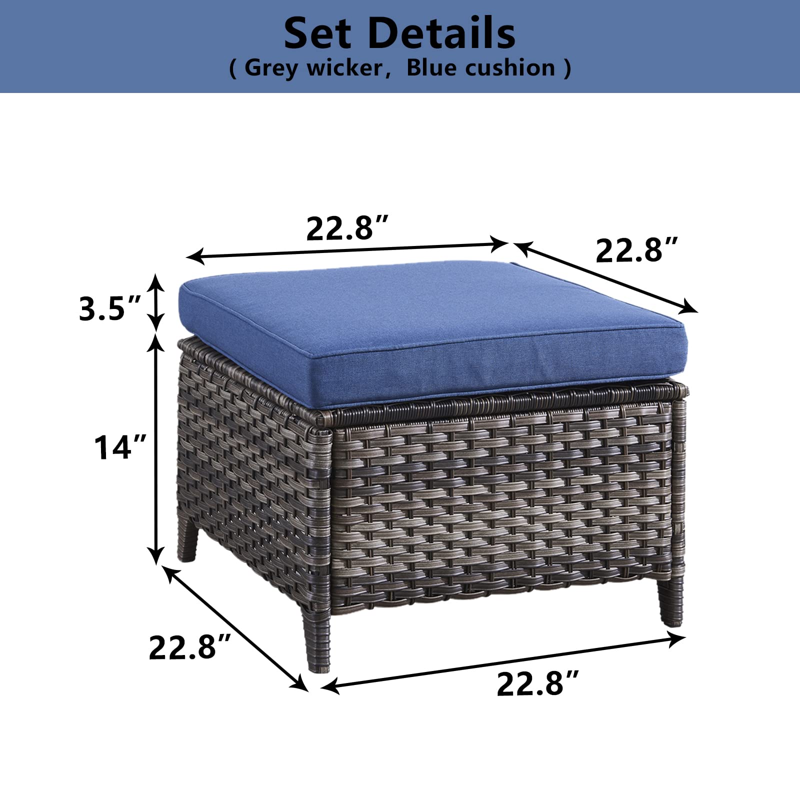 All-Weather Outdoor Furniture Ottoman Set of 2 - Patio Seating Footstool with Soft Cushions, Rattan Wicker Design - Perfect for Garden, Deck, Poolside & Backyard Relaxation