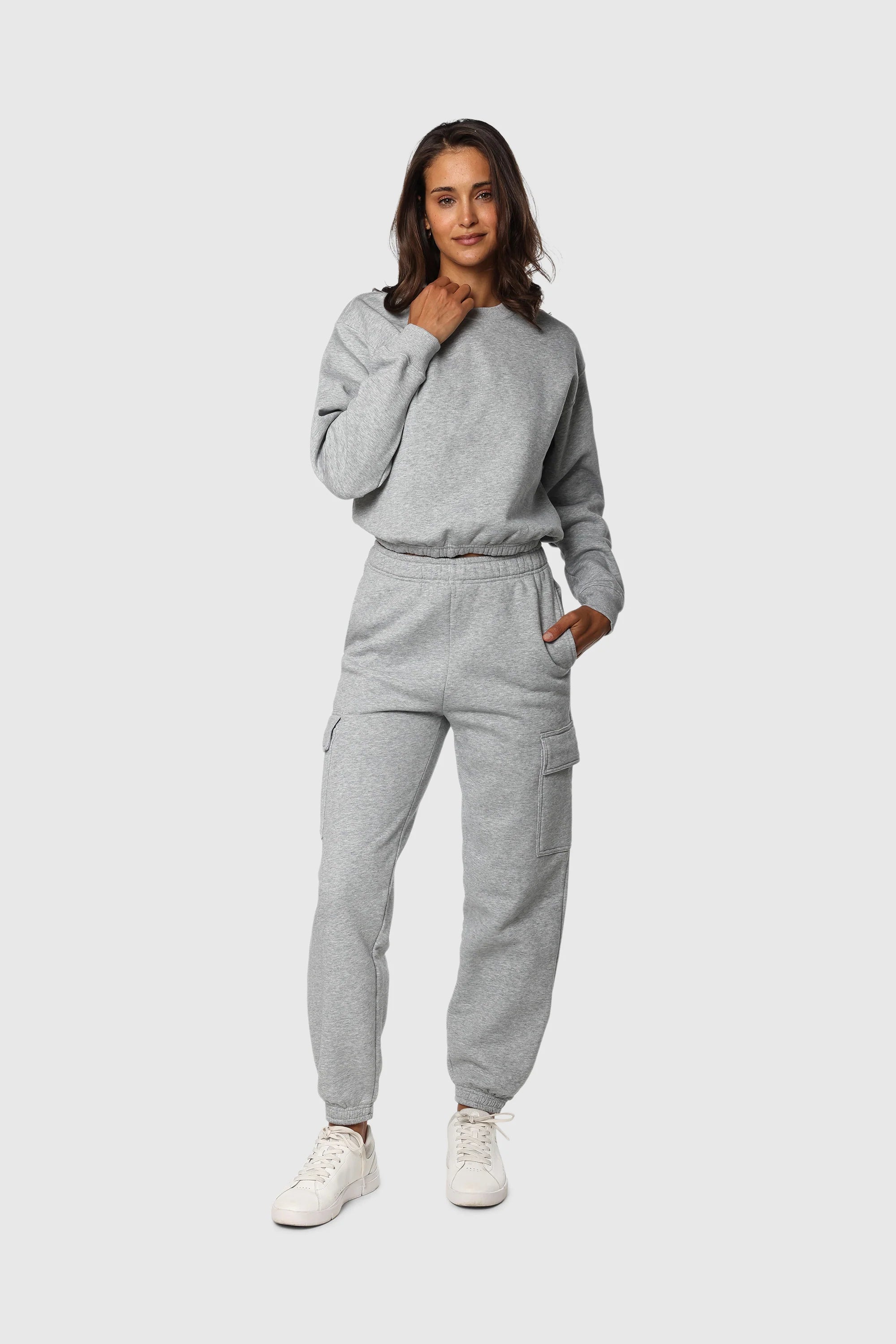 Stylish Grey Cinch Fleece Jogger Set for Women - Cozy Athletic Lounge Wear for Gym, Yoga & Casual Outfits