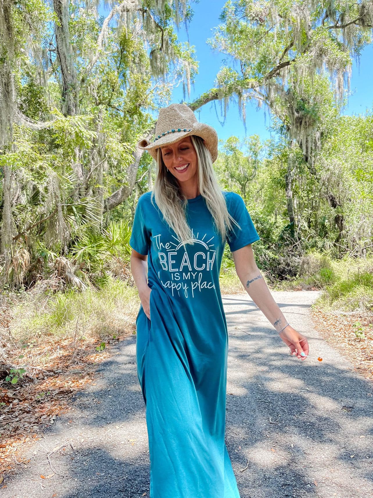 Women's Casual Summer Maxi Dress - Short Sleeve Crewneck Sundress with Side Slit & Pocket | Perfect for Beach Vacations, Date Nights & Summer Outings