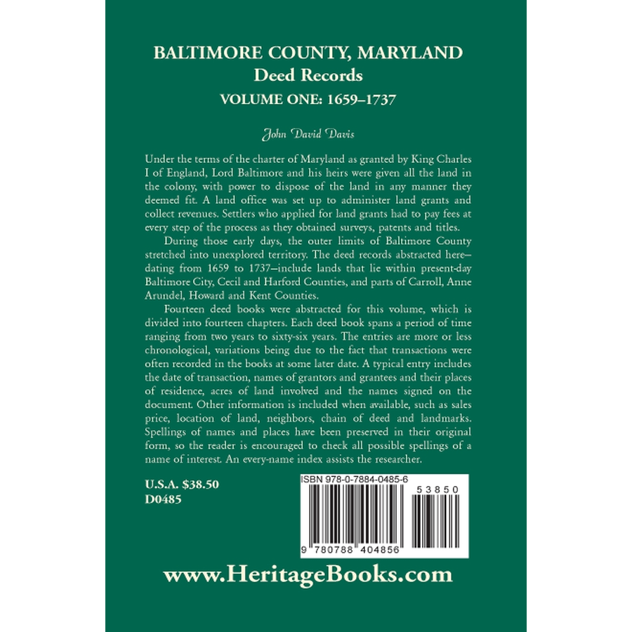 Baltimore County Maryland Deed Records Volume 1 (1659-1737) - Historical Property Documents for Genealogy Research & Legal Reference