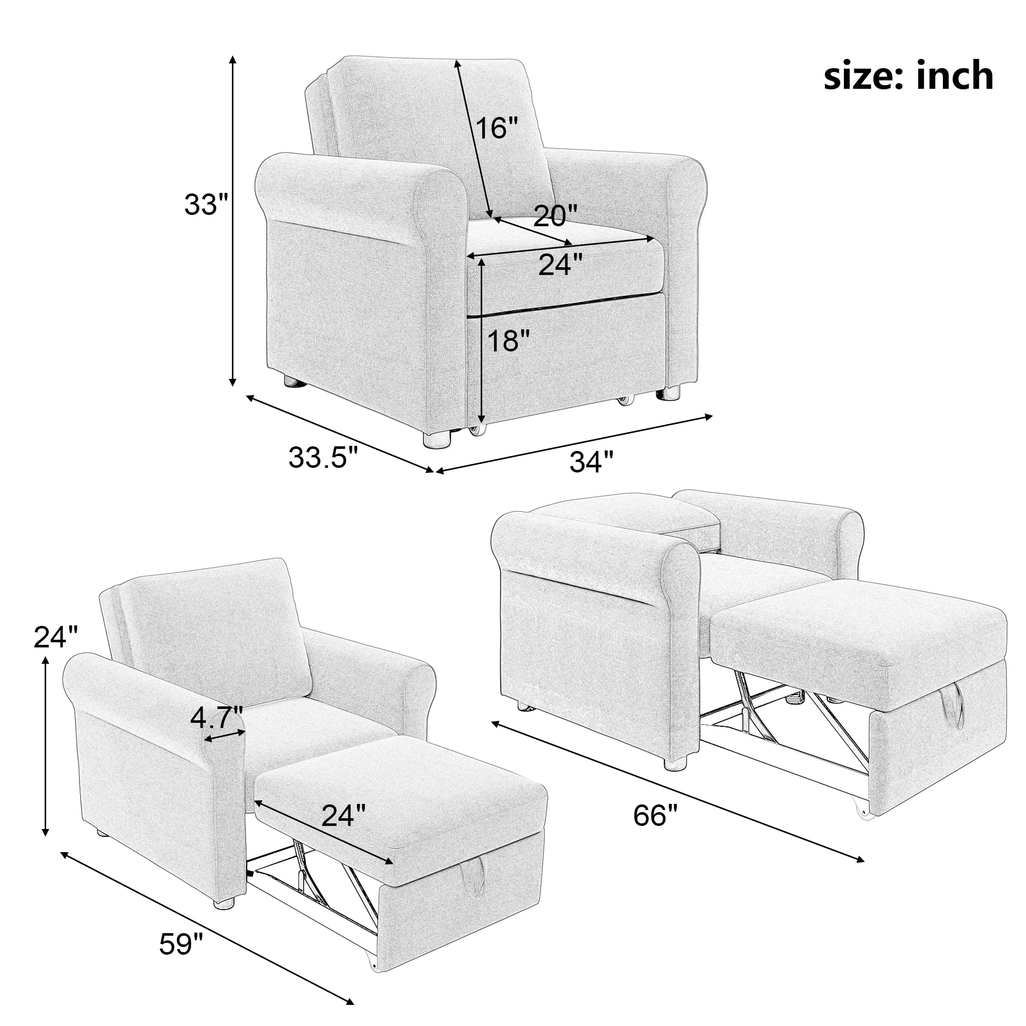 Modern 3-in-1 Convertible Sofa Bed Chair - Adjustable Sleeper Lounger with Multi-Functional Backrest for Small Spaces | Perfect for Guest Rooms, Apartments & Studio Living (Teal)
