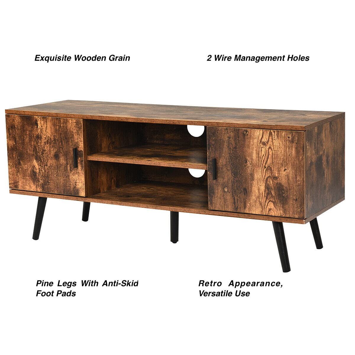 2-Tier TV Stand with Open Shelves & Storage Cabinets - Holds 55