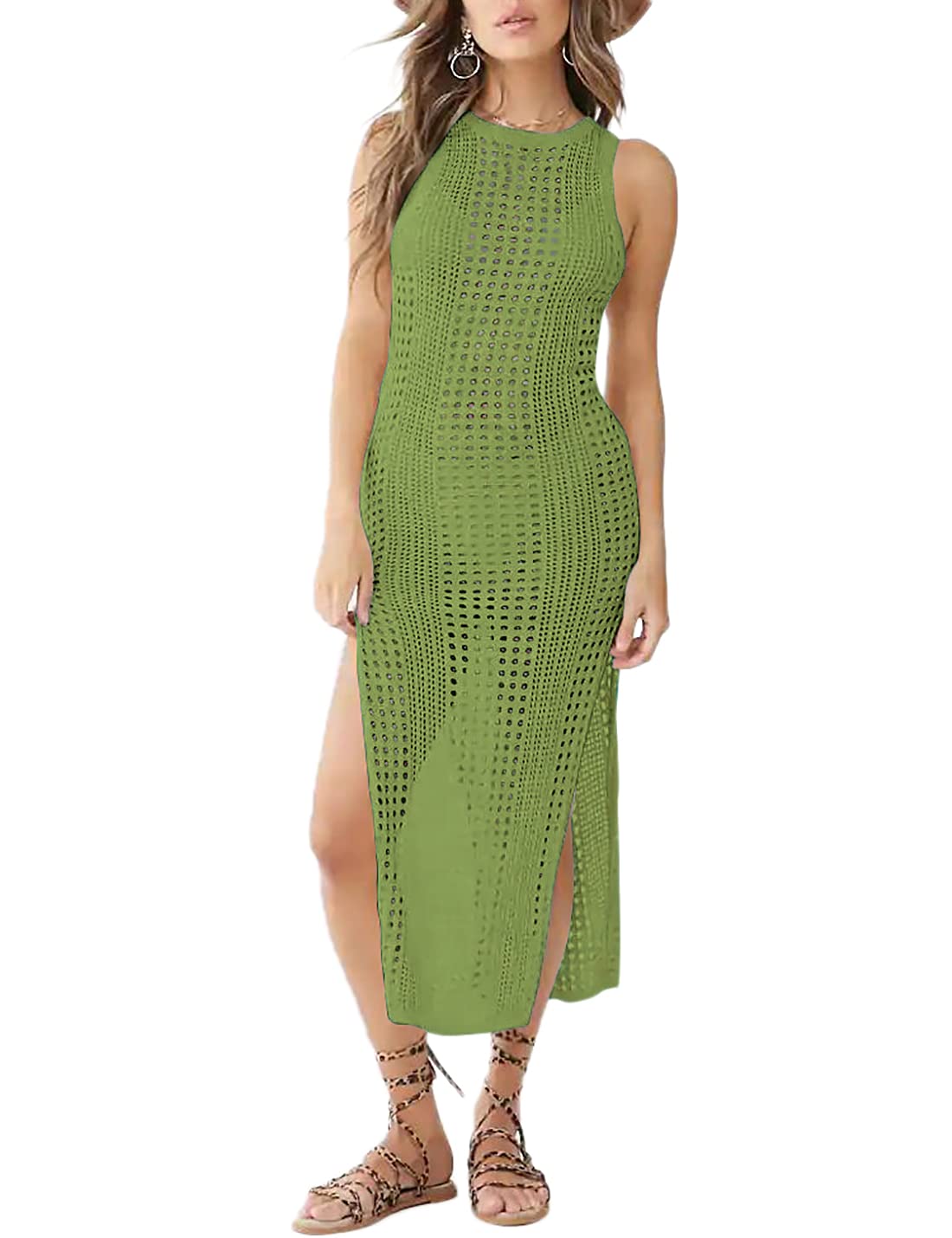 AILUNSNIKA Women's Crochet Cover Up Dress - Hollow Out Swimsuit Cover Up, Long Beach Dress for Summer, Perfect for Poolside, Beach Vacation & Boho Fashion