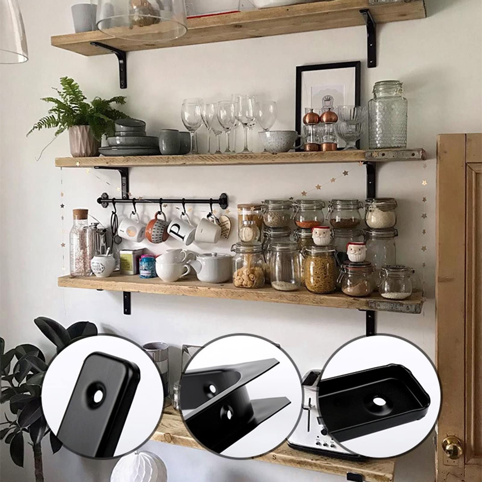 4 Pack Black Floating Shelf Brackets - Heavy Duty Wall Mounted Shelf Supports with Screws (5.9