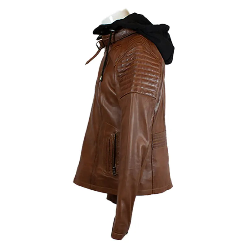 BOL Women's Hooded Leather Jacket - Stylish Faux Leather Coat with Zipper Closure, Warm Winter Outerwear for Casual Outfits & Streetwear Fashion