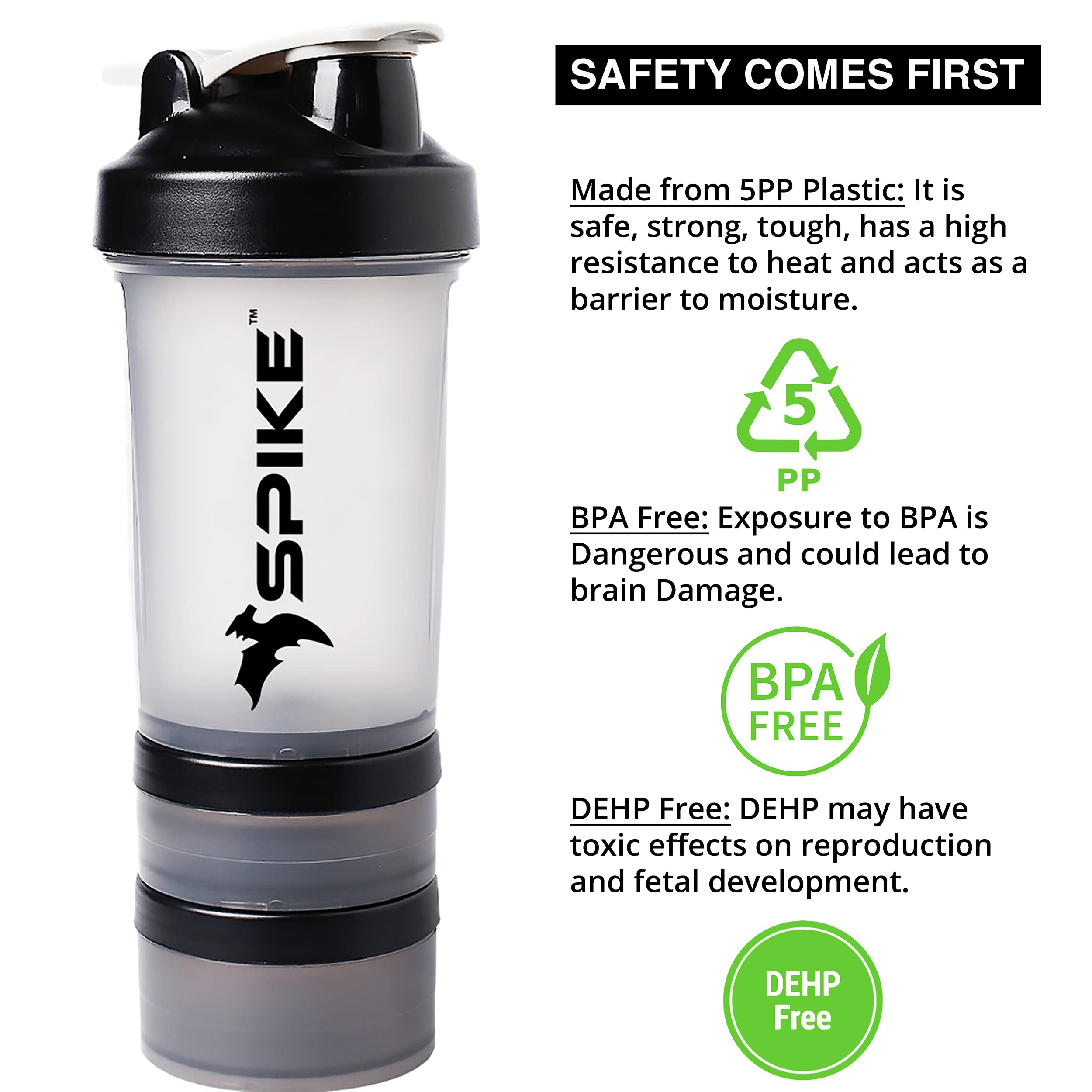 Premium Spike Pro Protein Shaker Bottle 500ml - Stainless Steel Mixer Ball, Portable Protein Container for Gym, Cycling & Workouts - Ideal for Protein Powder Mixing, Post-Workout Recovery & Sports Hydration (Pro Clear)