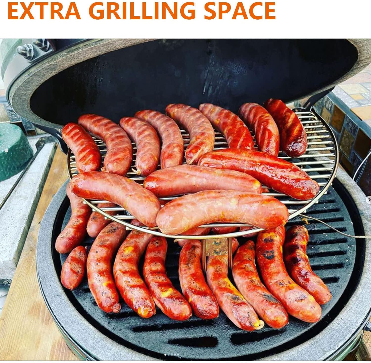 Stainless Steel BBQ Grill Expander Rack for Big Green Egg Large & XL - Compatible with Kamado Joe Classic, Char-Griller Akorn 18