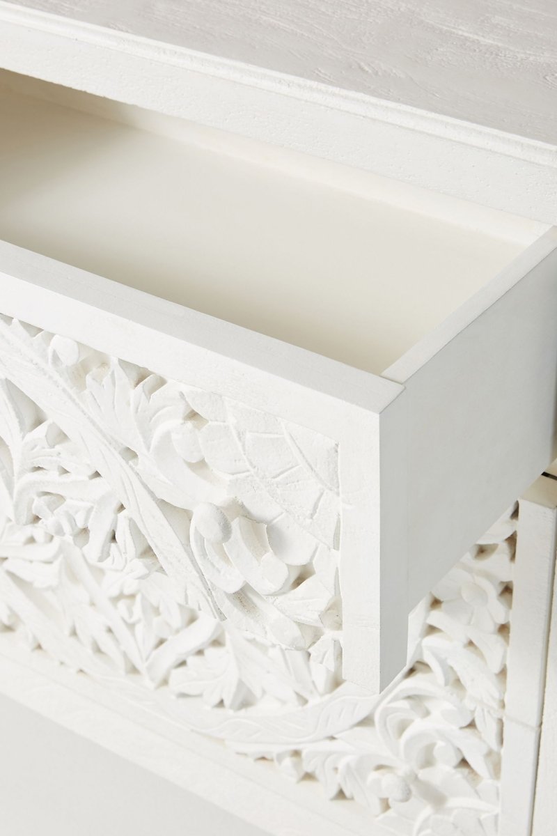 Hand Carved White Wooden Dresser with 6 Drawers - Solid Wood Bedroom Storage Furniture for Master Bedroom, Guest Room & Nursery Organization
