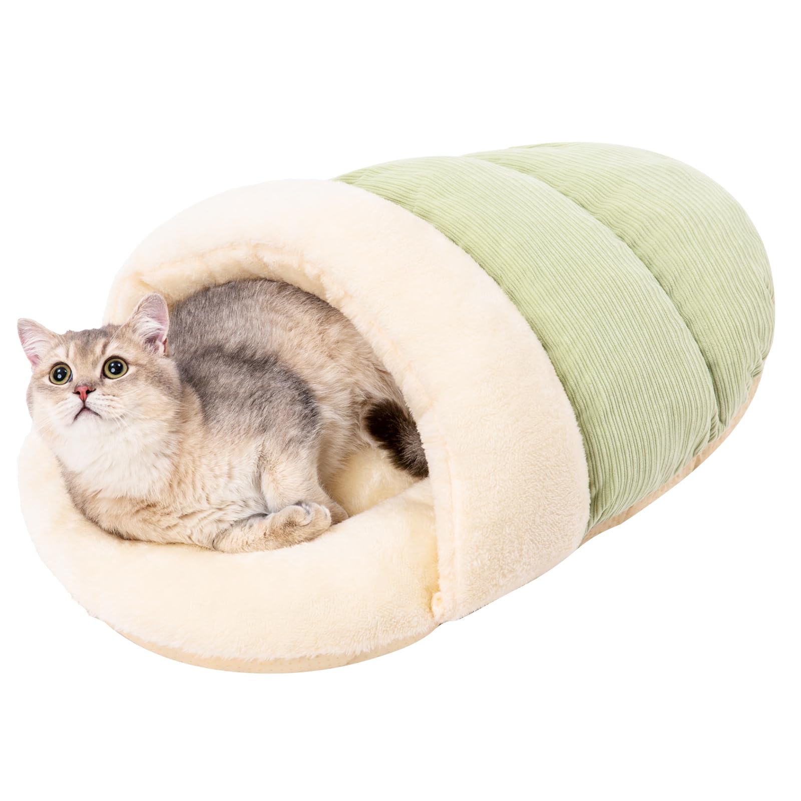 Jiupety Washable Plush Cat Bed Cave for Indoor Cats & Small Dogs - Soft Anti-Slip Pet House with Warm Nest Design - Perfect for Kittens & Puppies Up to 15lbs (Green) | Cozy Sleeping Spot for Living Room, Bedroom & Pet Travel