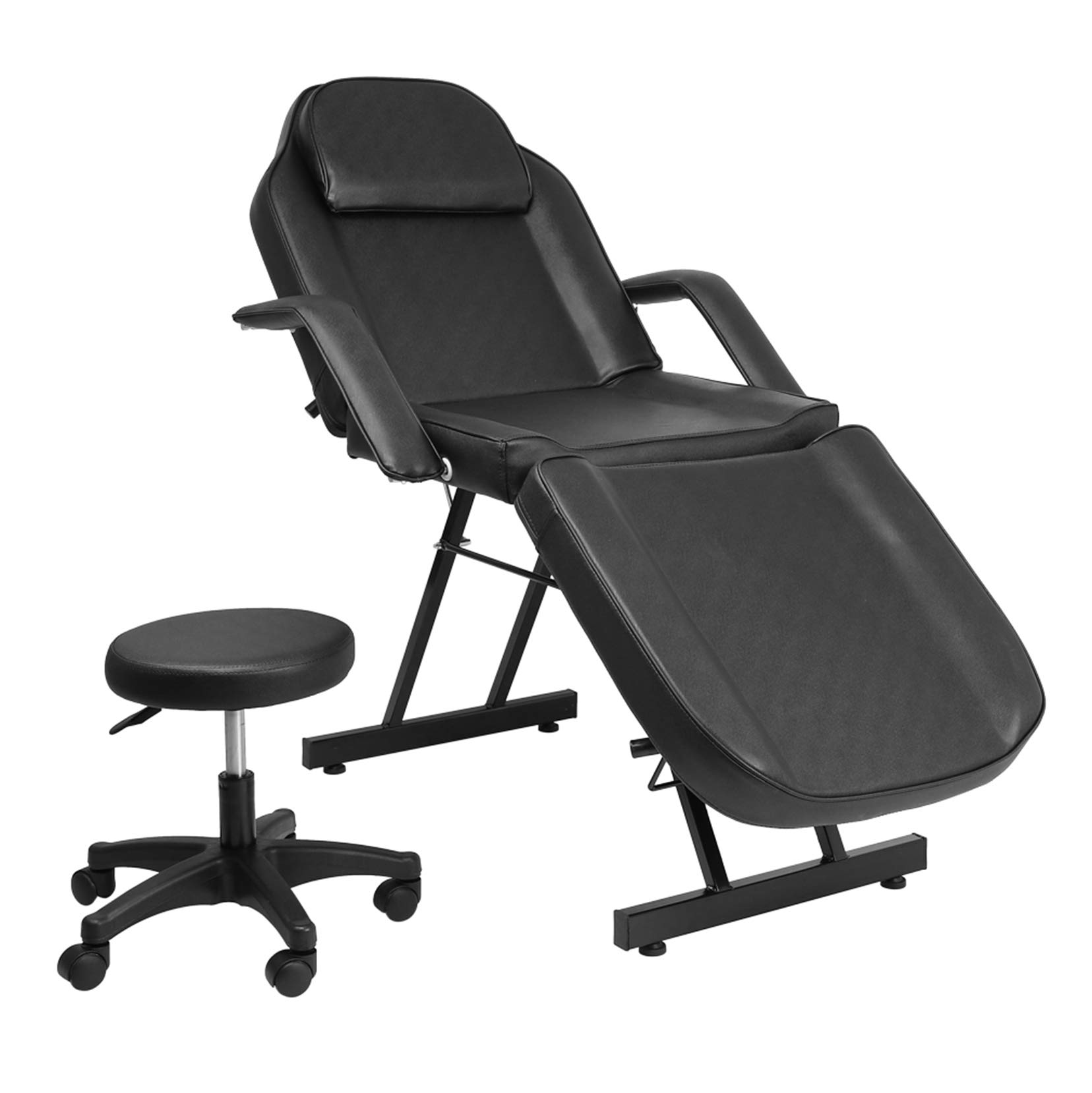 Adjustable Salon SPA Massage Bed & Tattoo Chair with Stool - Black Professional Barber Stool for Hair Stylists, Shampoo & Beauty Services - Perfect for Salons, Spas & Tattoo Parlors