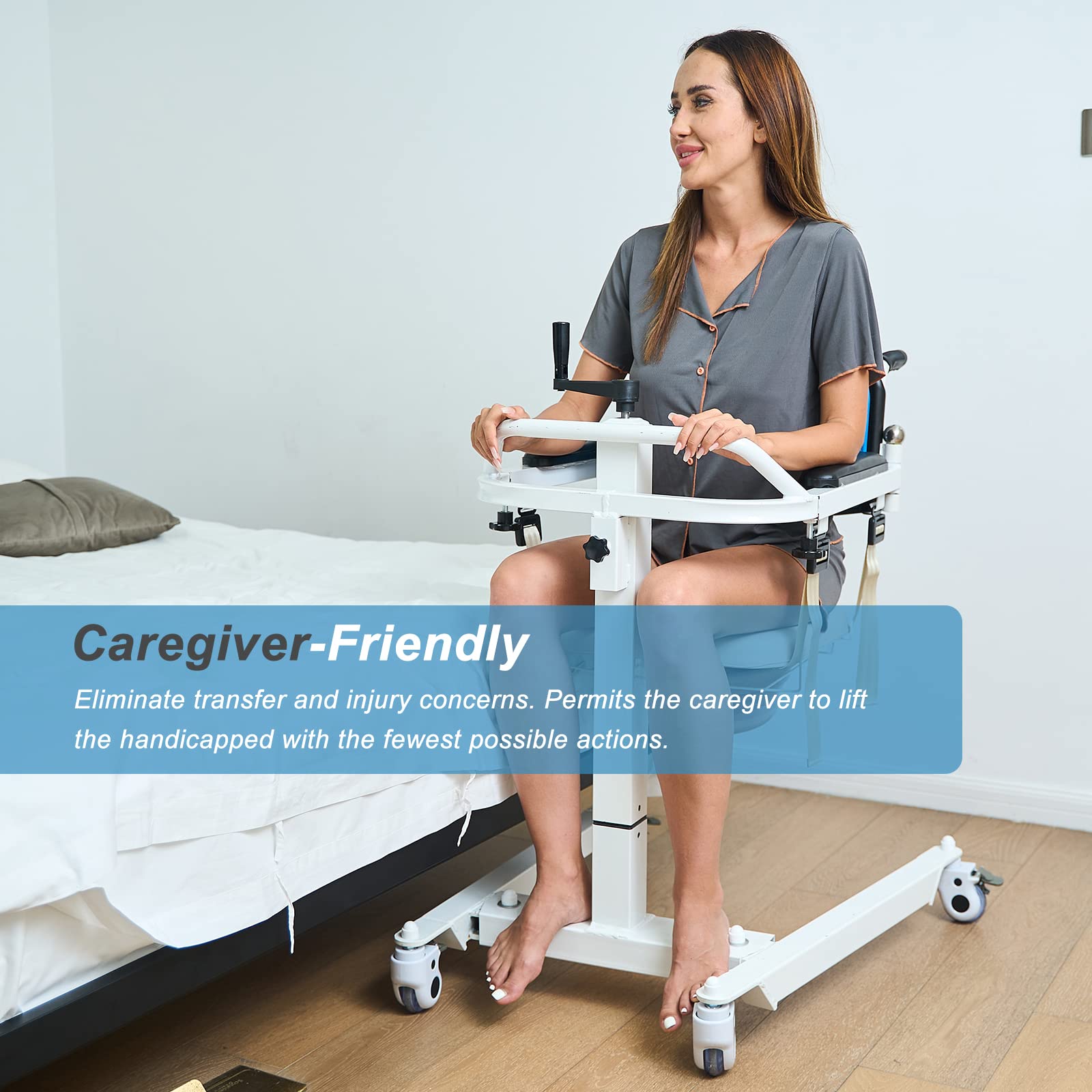 Patient Lift Transfer Chair for Elderly & Disabled - 300 lb Capacity Commode Wheelchair with Padded Seat | Home Use for Bed, Toilet, Shower & Car Transfers | Ideal for Post-Surgery Recovery & Elderly Care