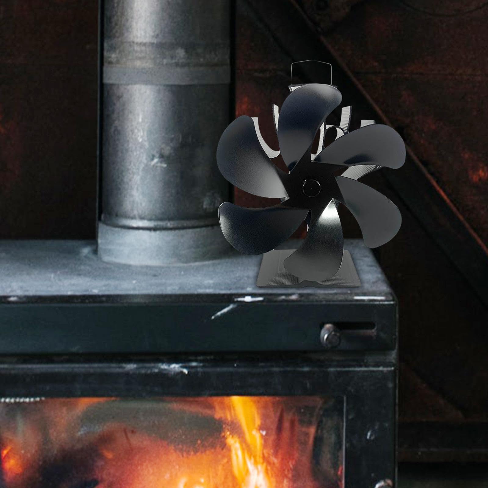 IEUDNS 6-Blade Fireplace Fan - Efficient Heat-Powered Stove Fan for Wood/Pellet Burners - Perfect for Fireplaces, Camping & Outdoor Picnics