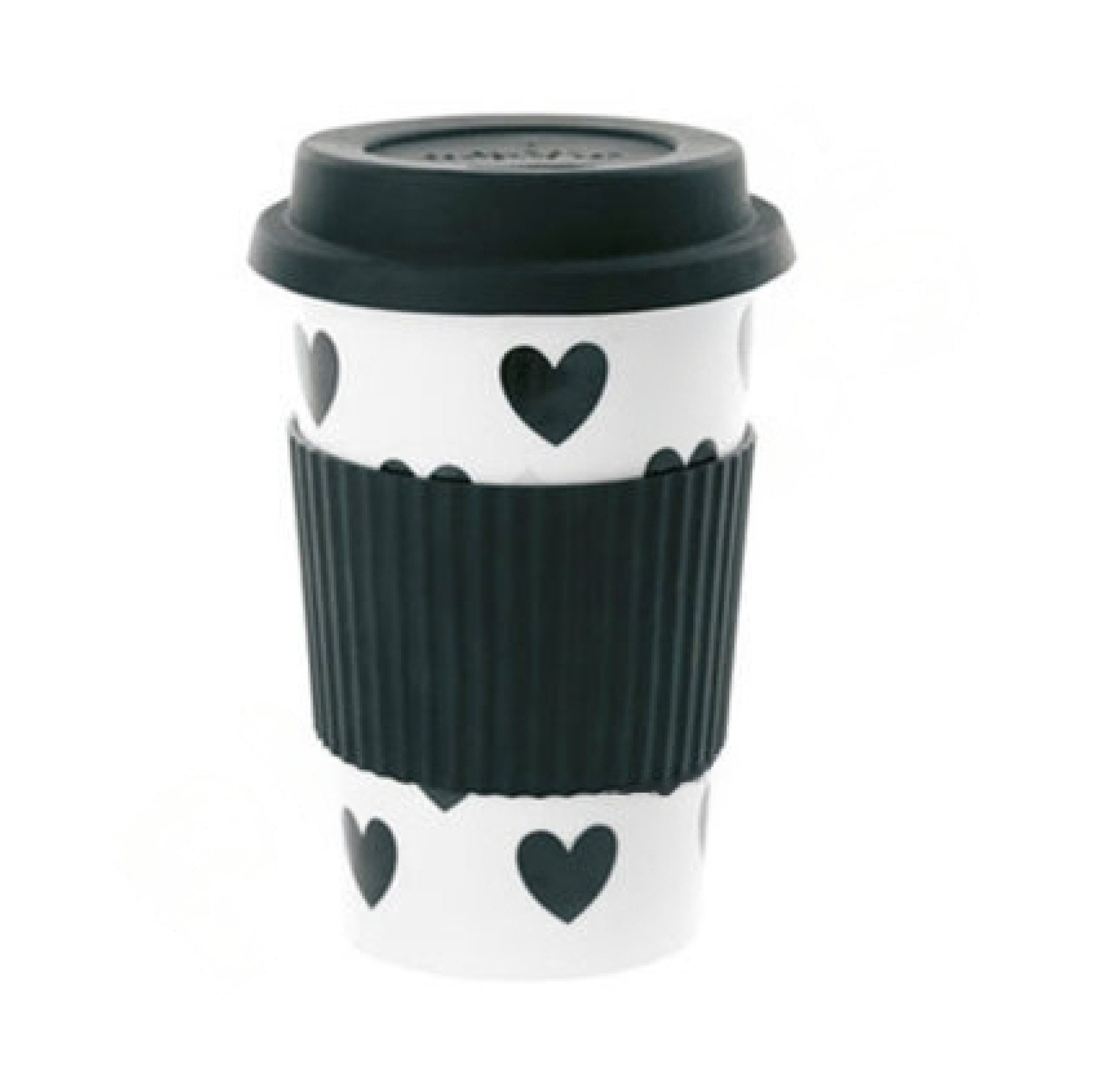 Ms Etoile Ceramic Travel Mug with Leak-Proof Rubber Lid & Heart Pattern - Perfect for Coffee, Tea & Hot Drinks On The Go - Ideal Gift for Valentine's Day, Mother's Day & Office Use