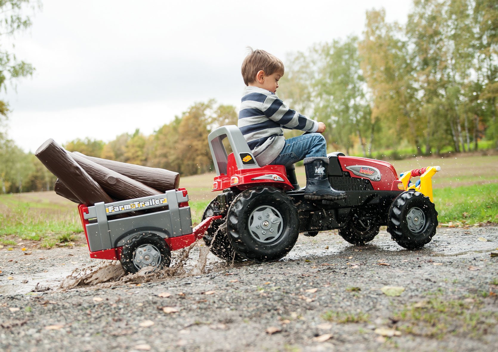 Rolly Toys Junior RT Pedal Tractor with Trailer (800261) - Kids Ride-On Toy for Outdoor Play & Farm-Themed Pretend Fun