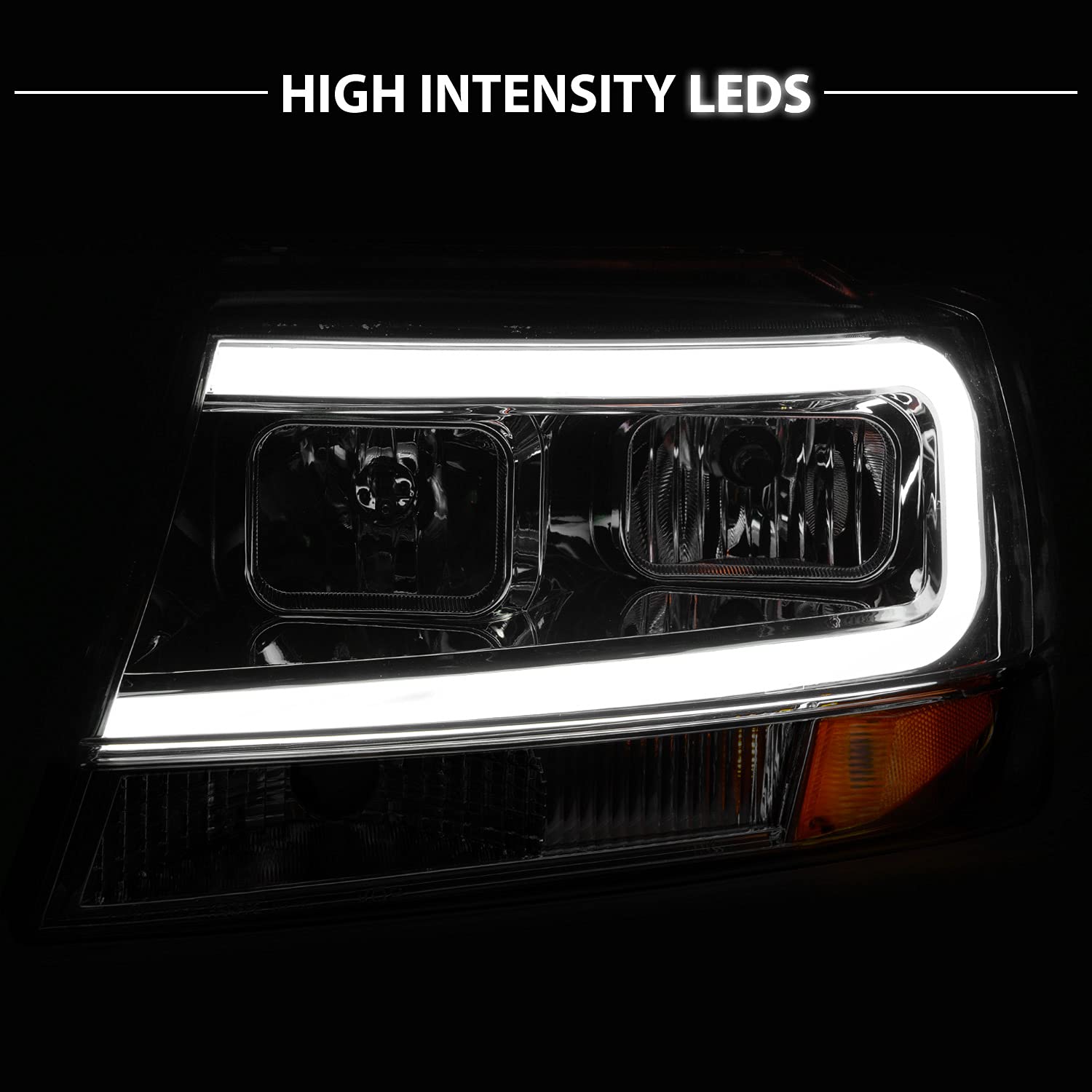 1999-2004 Jeep Grand Cherokee LED Headlights - AmeriLite Crystal Chrome Replacement Light Bar Set (Driver & Passenger Side) | Off-Road & Night Driving Upgrade