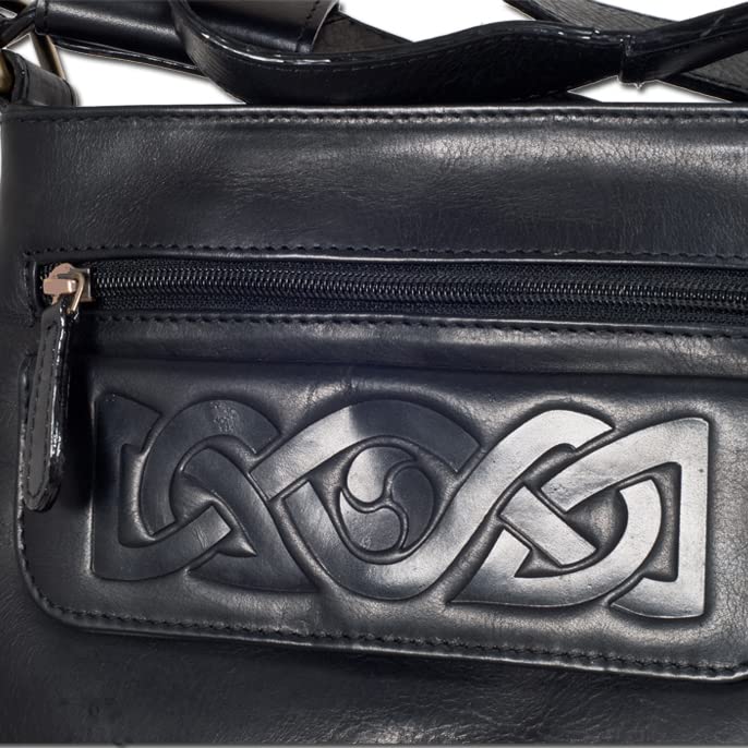 Authentic Irish Leather Crossbody Purse for Women - Biddy Murphy Handbag with Celtic Weave Embossing, Top Handle, Made in Ireland - Perfect for Daily Use, Travel & Special Occasions