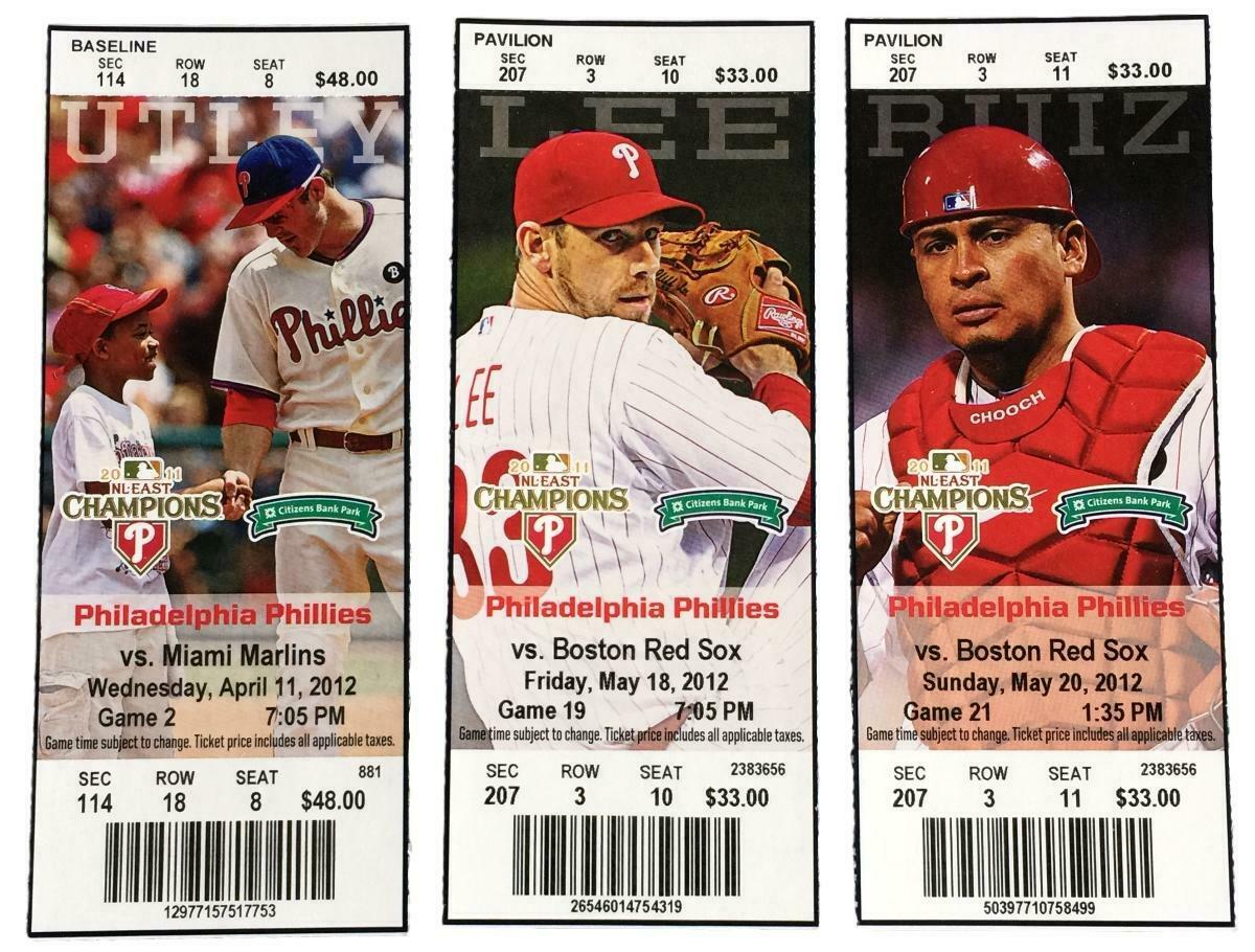 2012 Philadelphia Phillies Game Tickets - Lot of 3 | Authentic MLB Collectibles for Baseball Fans & Sports Memorabilia Enthusiasts | Perfect for Framing, Gifting, or Adding to Your Sports Collection