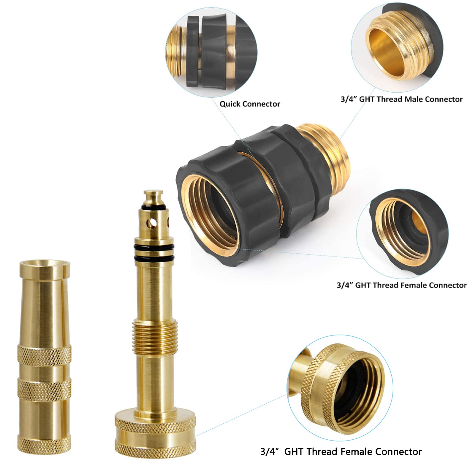 Heavy Duty Solid Brass Quick Connect Garden Hose Nozzle - 4