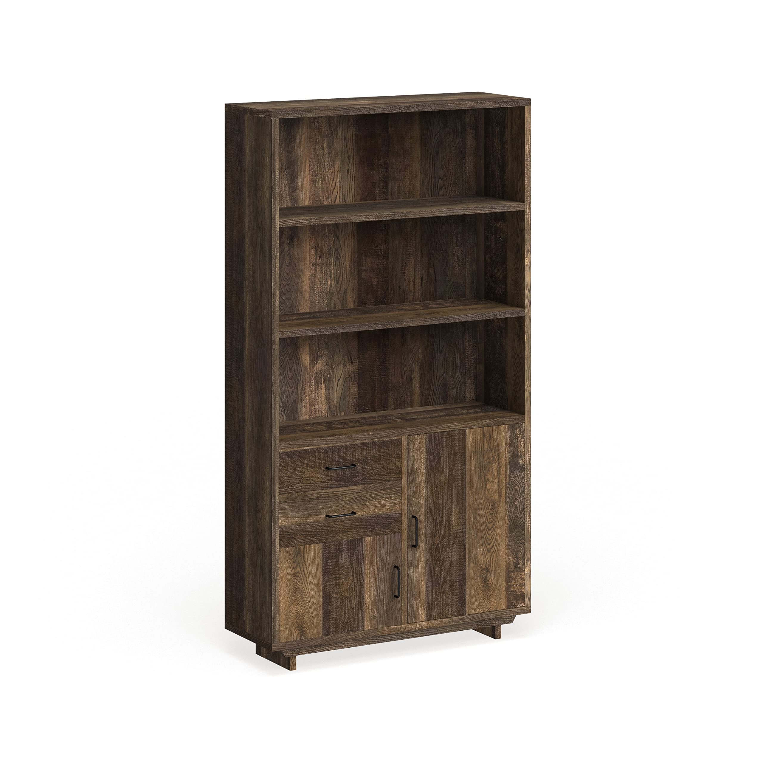Furniture of America Jart Country Oak 5-Tier Multi-Storage Bookshelf - Rustic Oak Wood Bookcase for Living Room, Bedroom & Office Organization