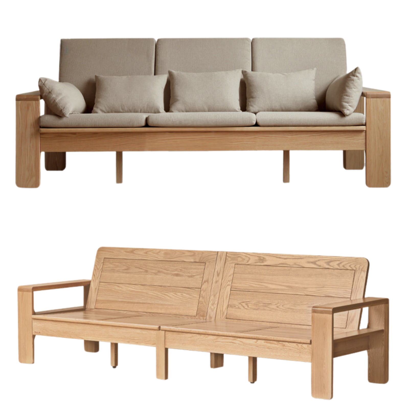 Modern Nordic Fabric Sofa - Solid Oak Wood Frame - Stylish & Durable Living Room Furniture for Small Spaces & Apartments