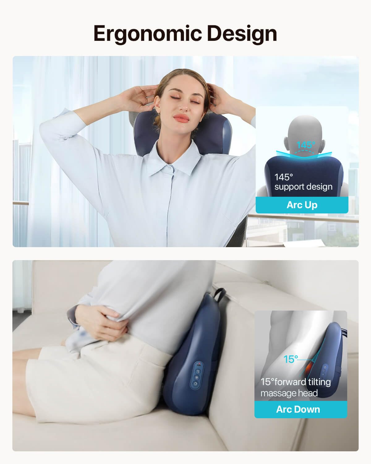 ALLJOY Wireless Shiatsu Massager with Heat - 3D Rotating Massage Heads for Neck, Shoulder & Back Pain Relief - Perfect for Home, Office & Car Use - Ideal Gift for Relaxation & Stress Relief
