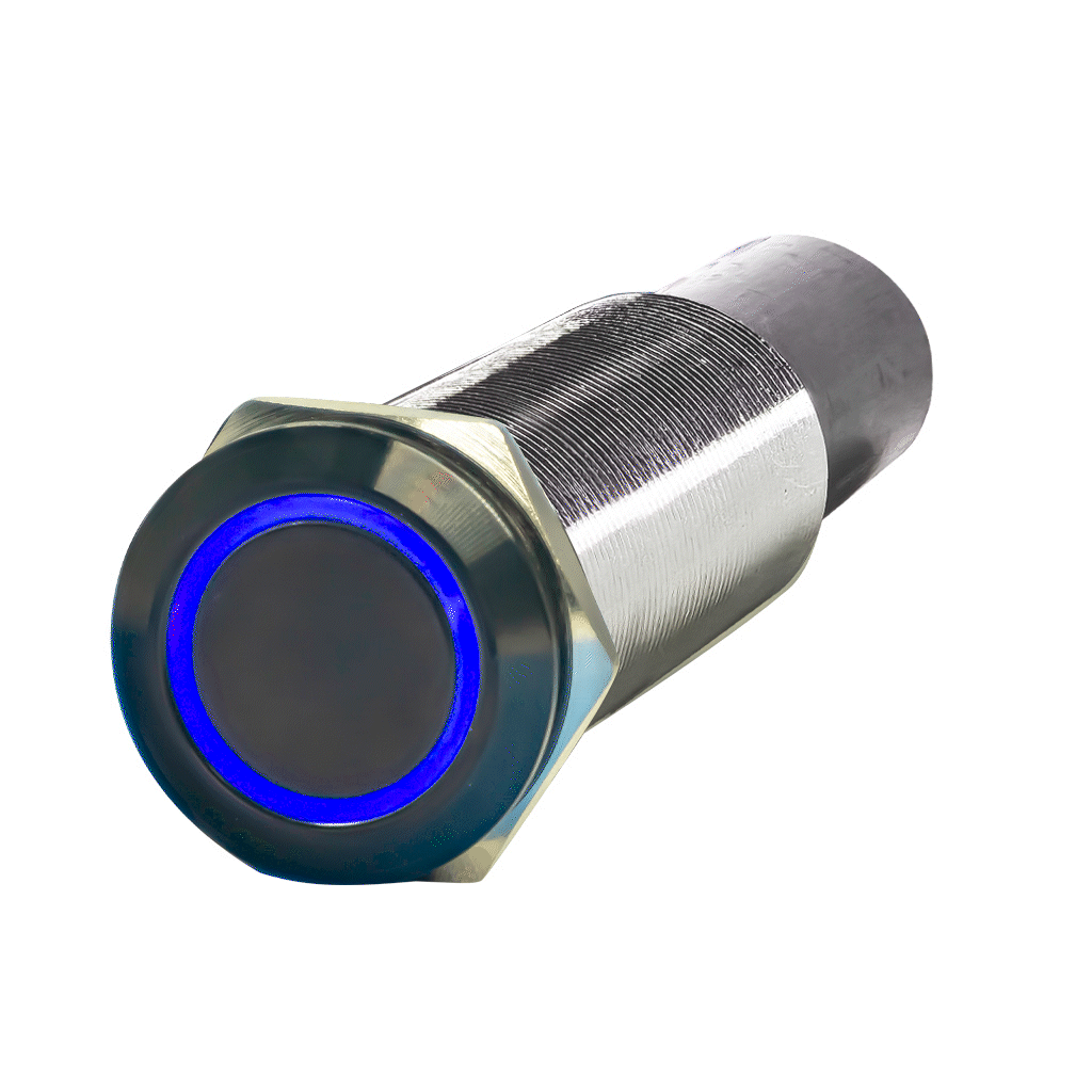 **19mm Black Marine Push Button Switch - Dual Output, 3-Color LED, Harsh Environment Resistant - Perfect for Boats, RVs & Industrial Control Panels**