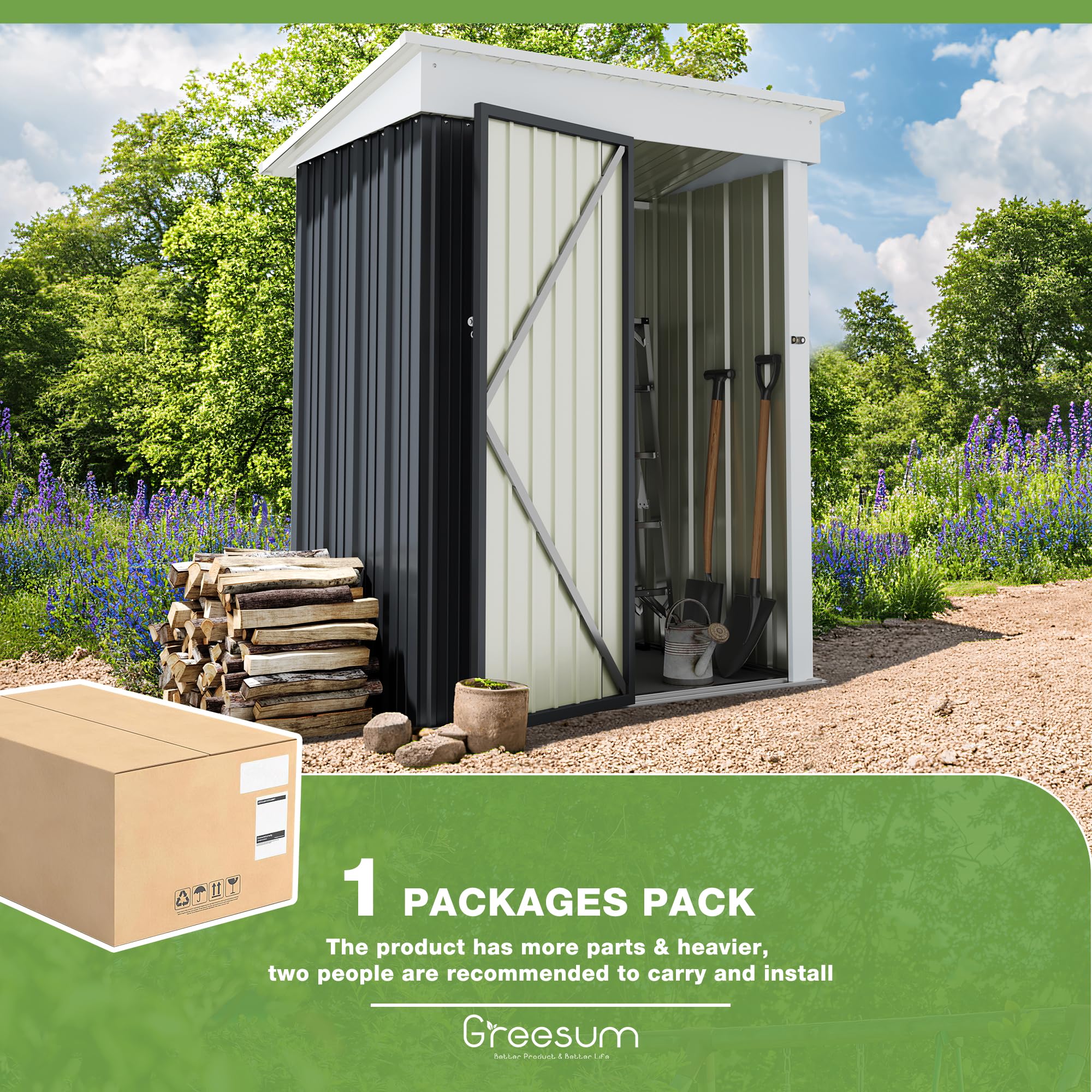 Greesum 5FT x 3FT Outdoor Storage Shed - Steel Utility Tool Shed with Lockable Door for Garden, Patio & Backyard | Weatherproof Metal Storage House for Lawn Equipment, Gardening Tools & Outdoor Gear (Gray)