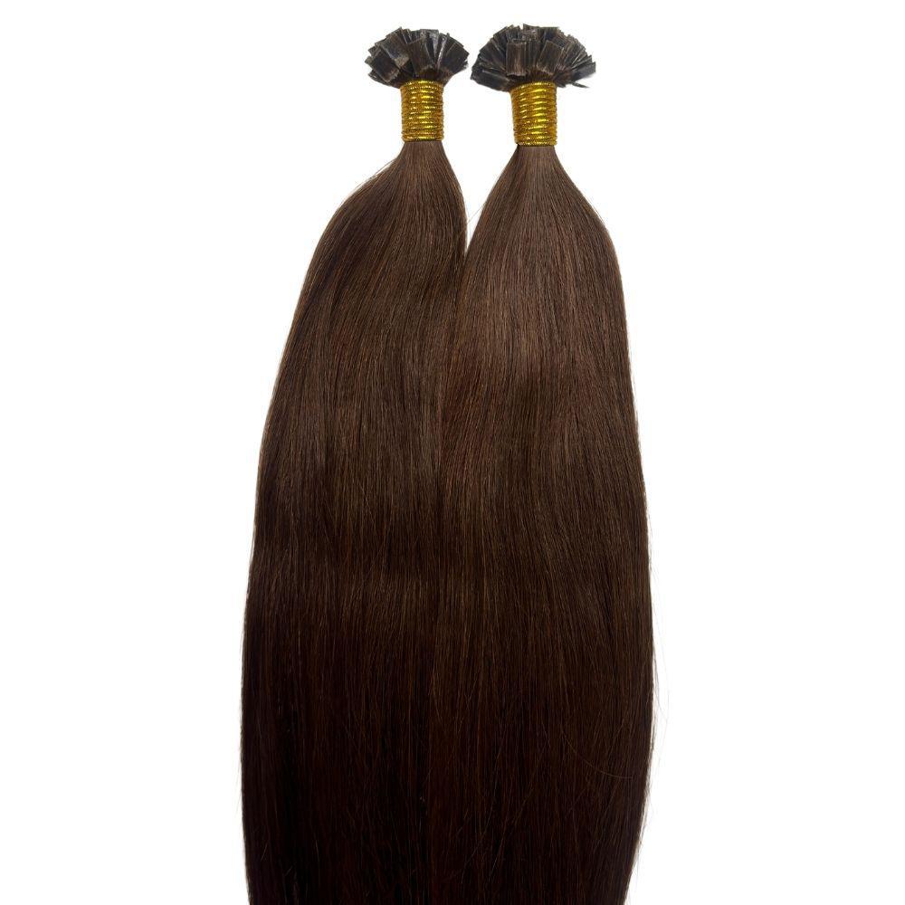 Dark Brown Straight Flat Tip Hair Extensions - 100% Human Hair Clip-Ins for Length & Volume - Perfect for Parties, Weddings & Everyday Styling