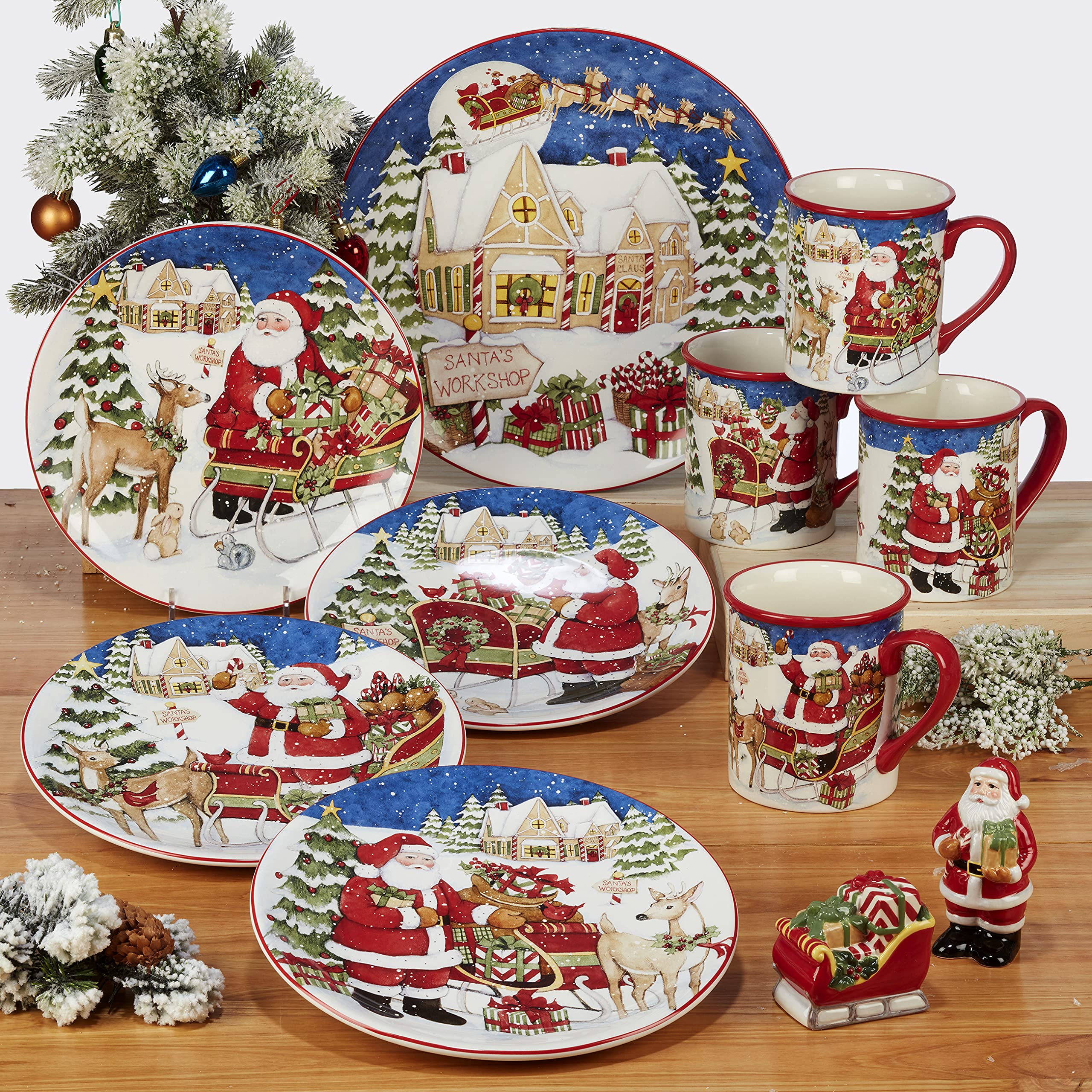Certified International Santa's Workshop 6-Inch Canape Plates, Set of 4 - Perfect for Holiday Parties, Luncheons & Snack Serving